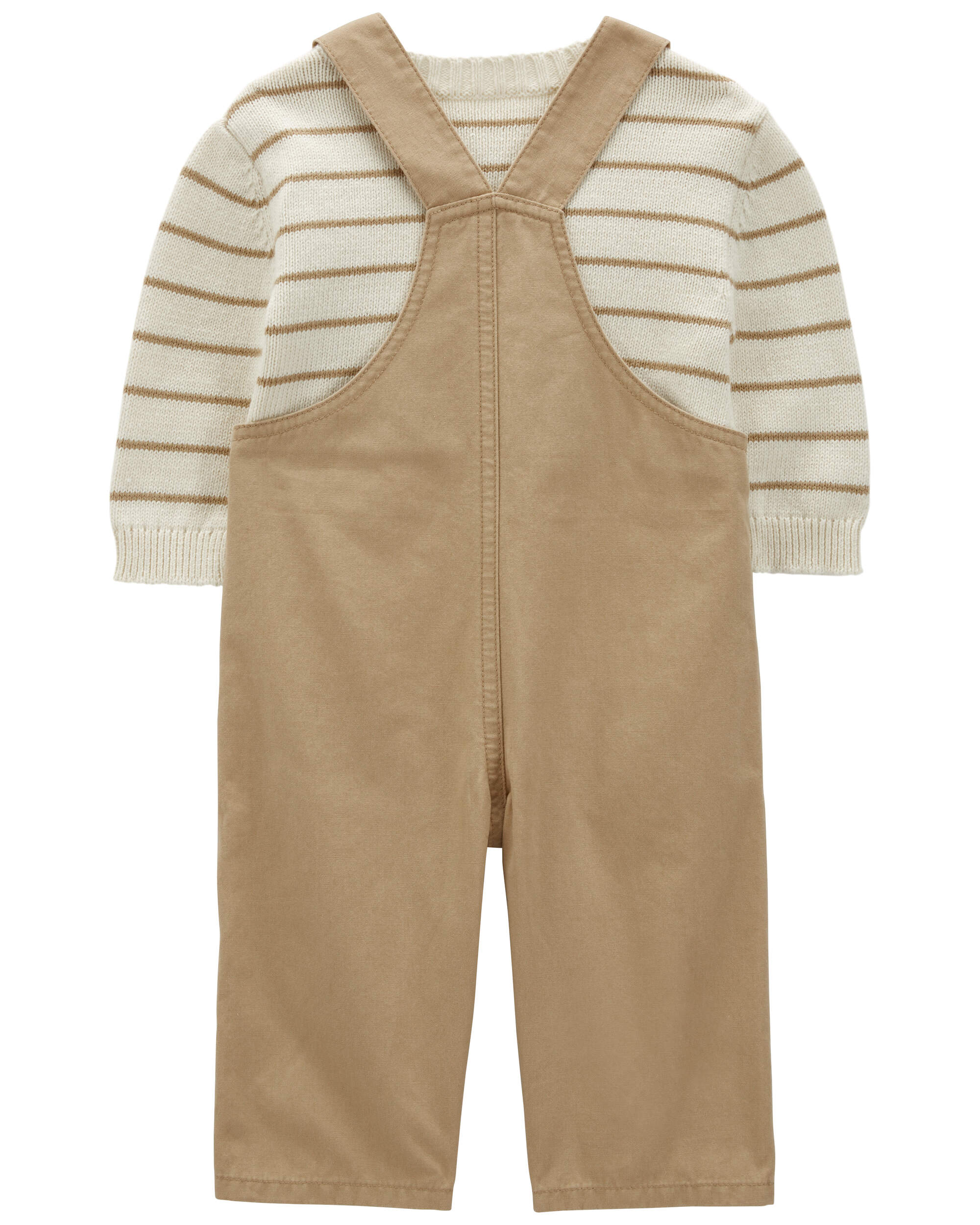 Baby 2-Piece Striped Thermal Sweater & Canvas Coverall Set