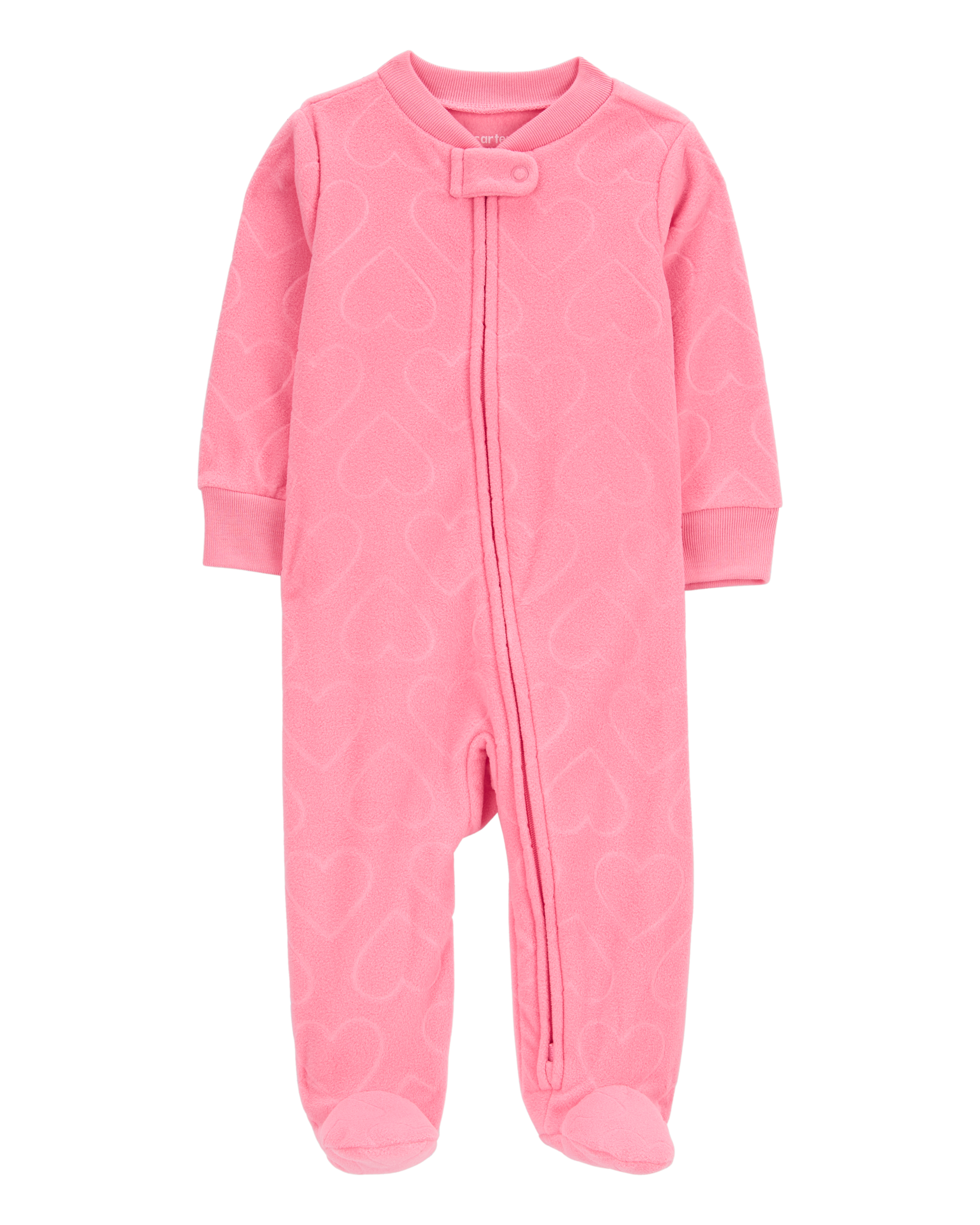 Baby Heart Print Fleece Zip-Up Footie Sleeper Pyjamas