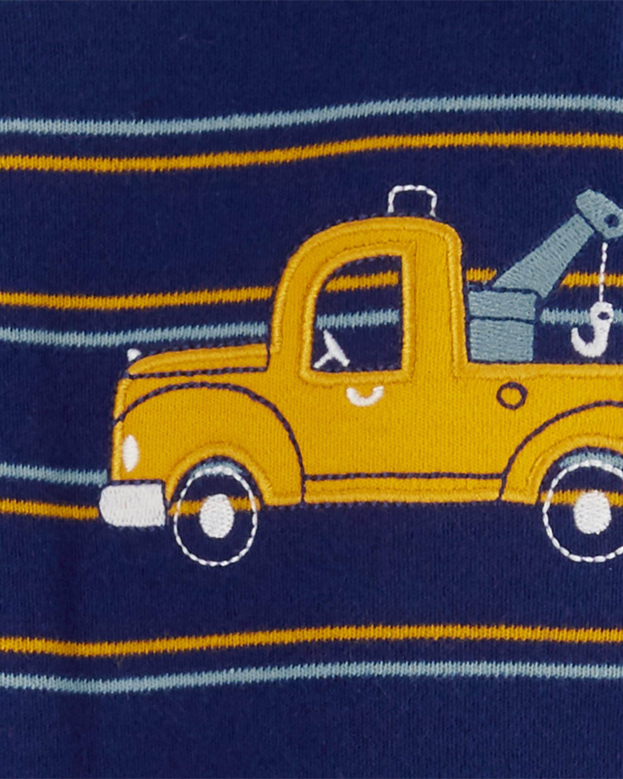Baby Striped Truck 2-Way Zip Cotton Sleeper Pyjamas