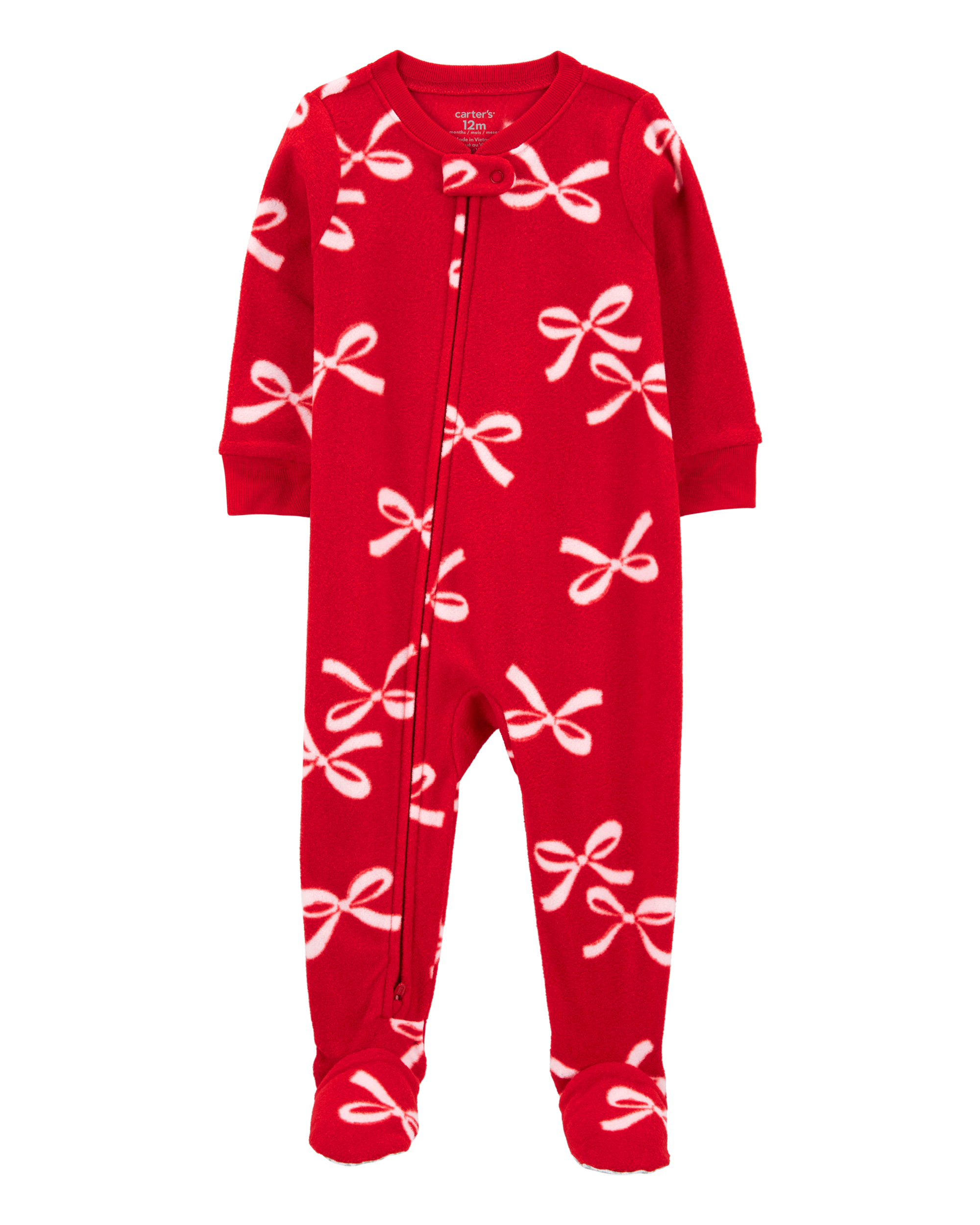 Baby 1-Piece Christmas Bow Fleece Footie Pyjamas