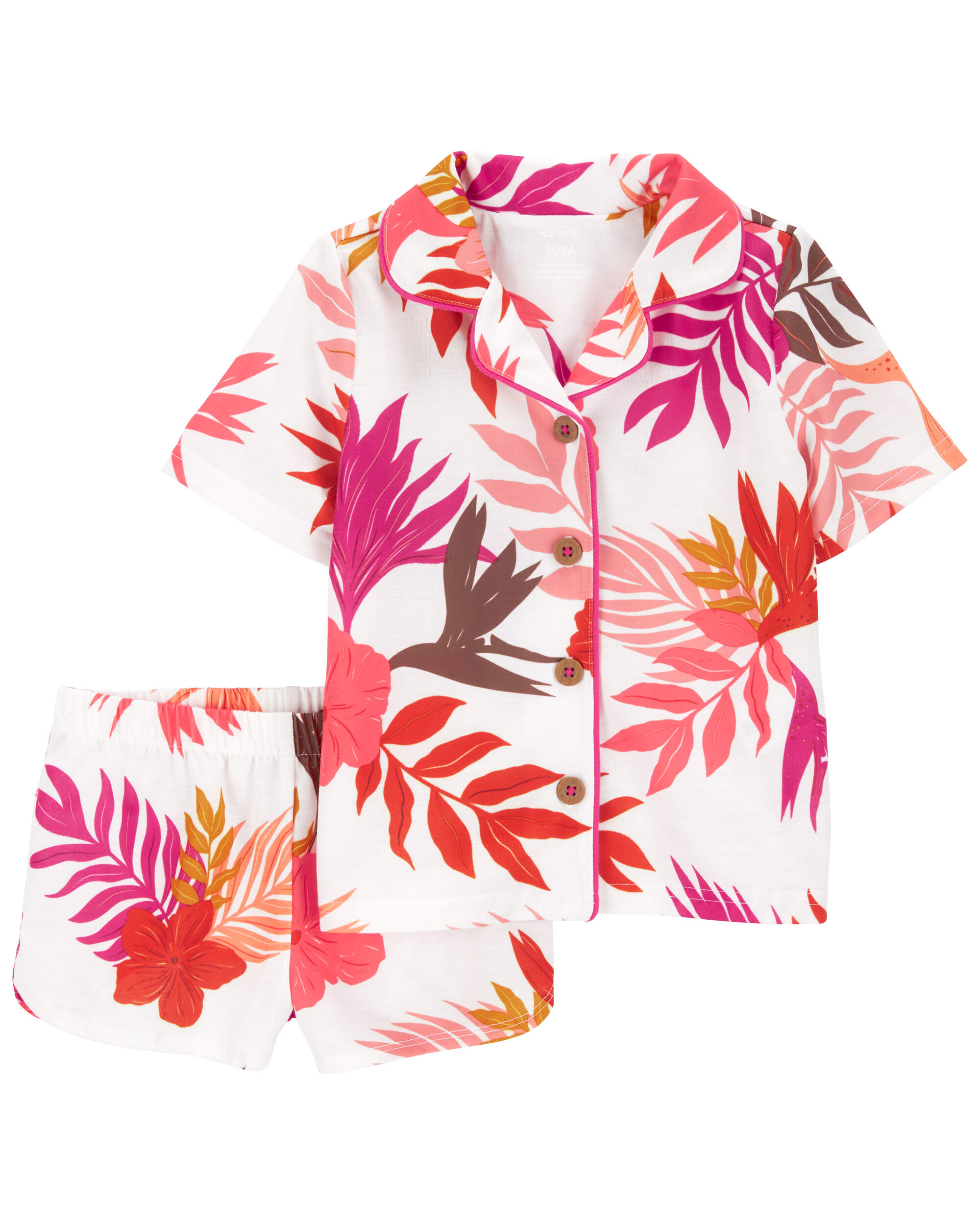 Toddler 2-Piece Floral Coat-Style Loose Fit Pyjama Set