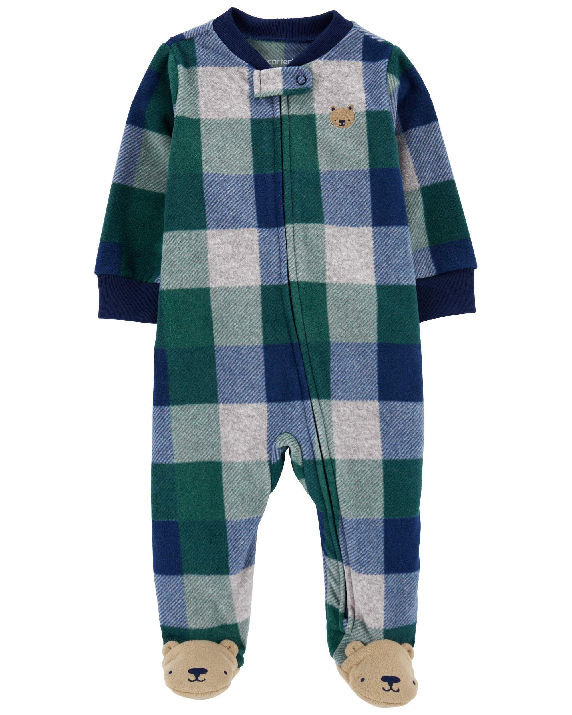 Baby Plaid Bear Fleece Zip-Up Footie Sleep & Play Pajamas