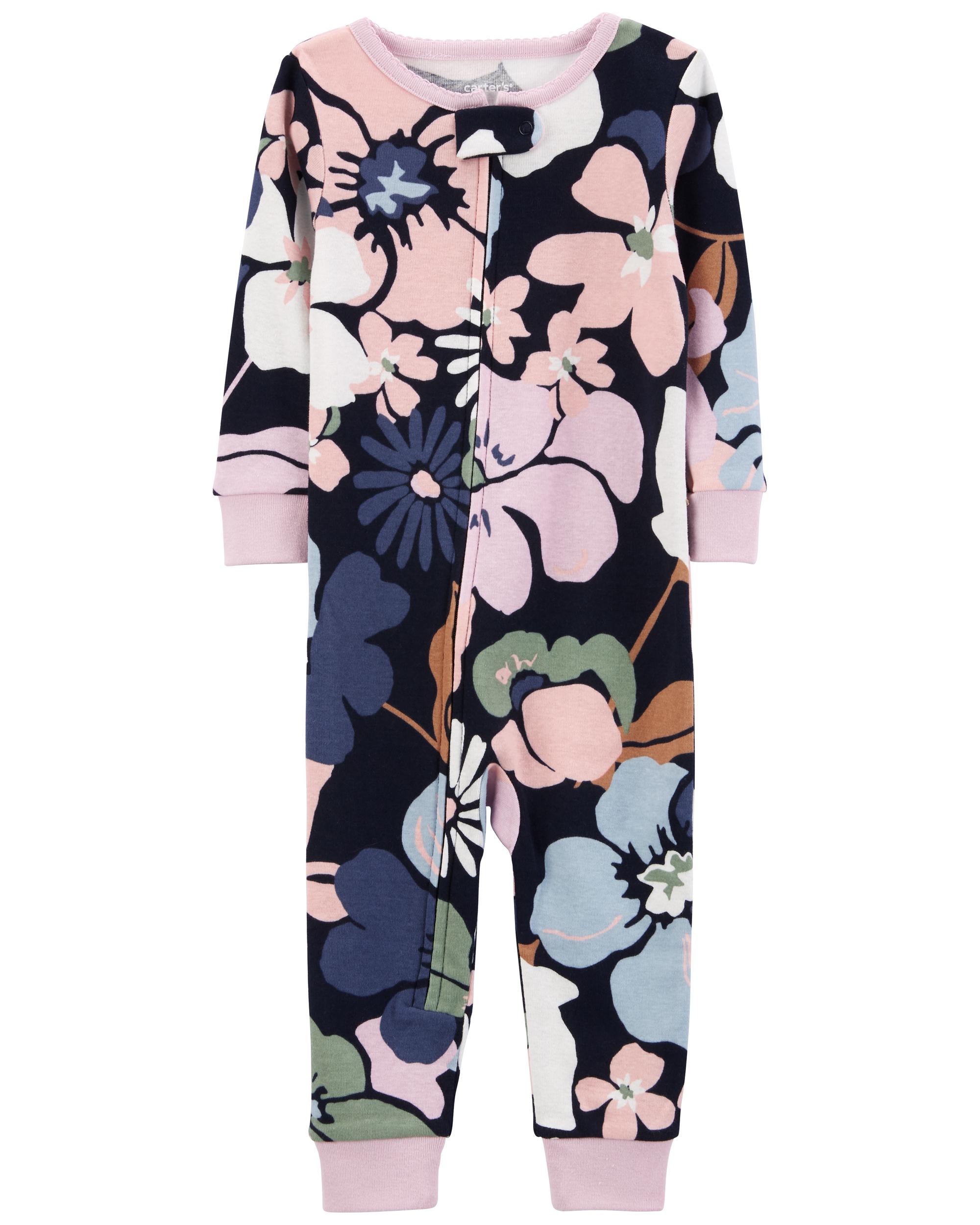 Navy 1-Piece Floral 100% Snug Fit Cotton Footless Pyjamas
