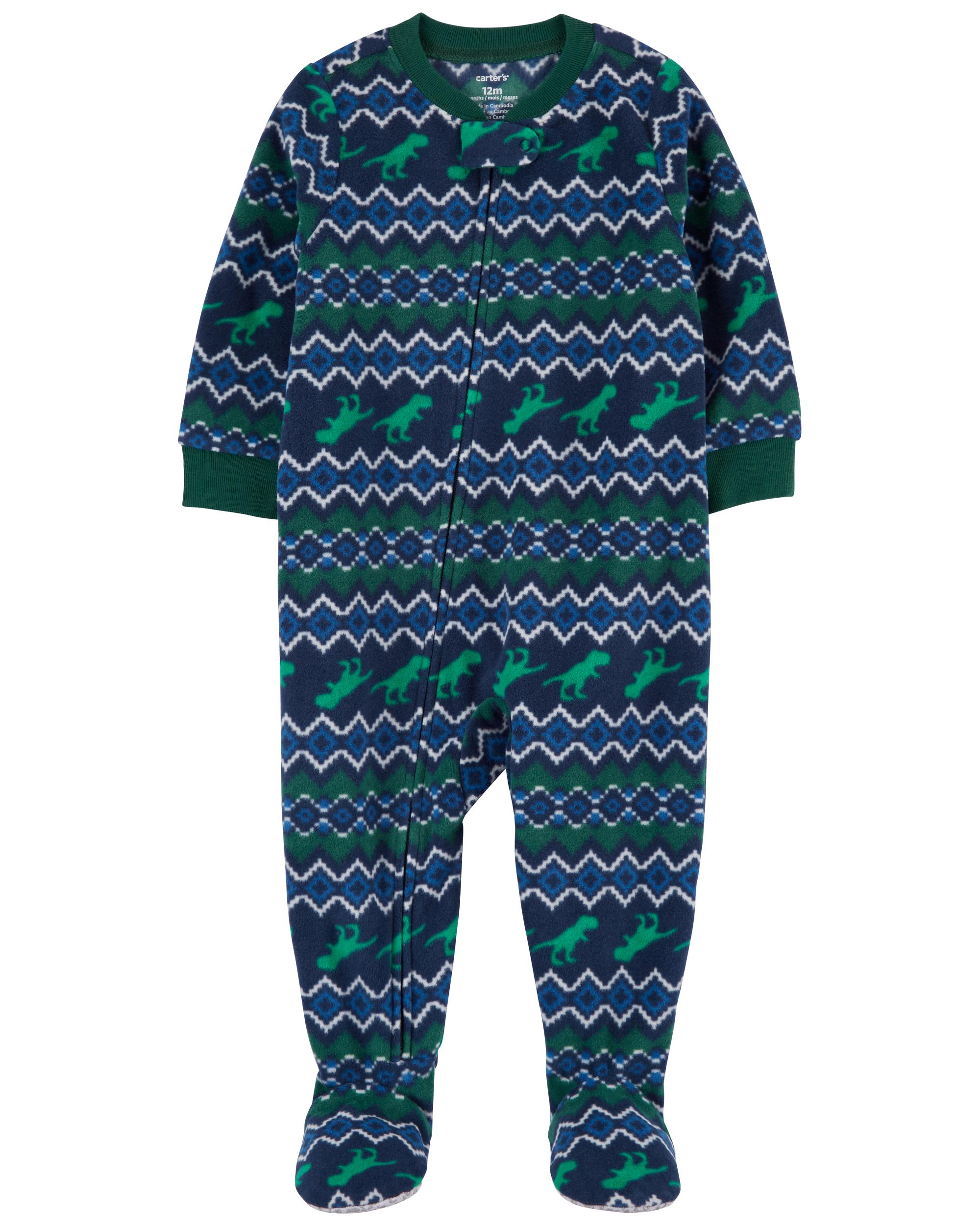 Blue 1-Piece Fleece Moose Print Footless Pyjamas