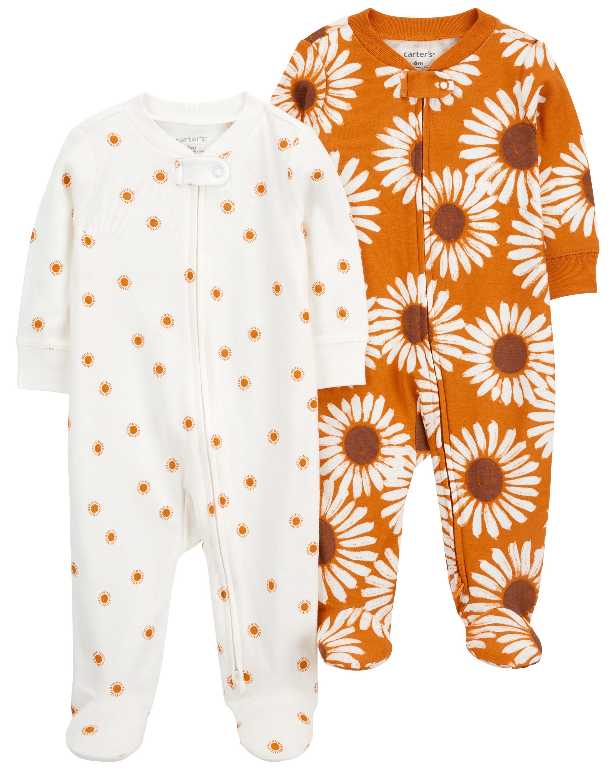Yellow Baby 2-Pack Sunflower Zip-Up Cotton Sleeper Pyjamas 