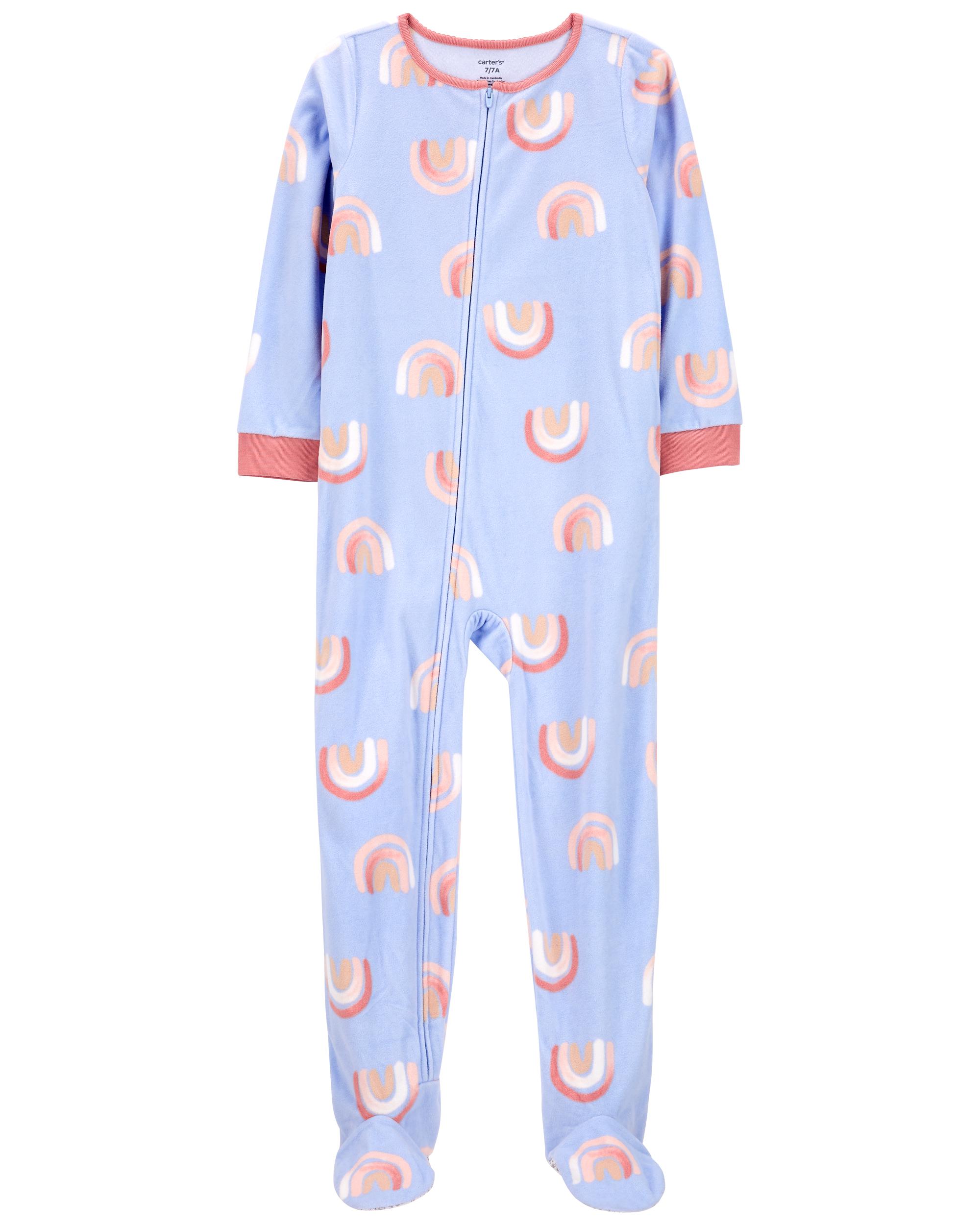 Pyjama cœurs bleus petite fille en molleton