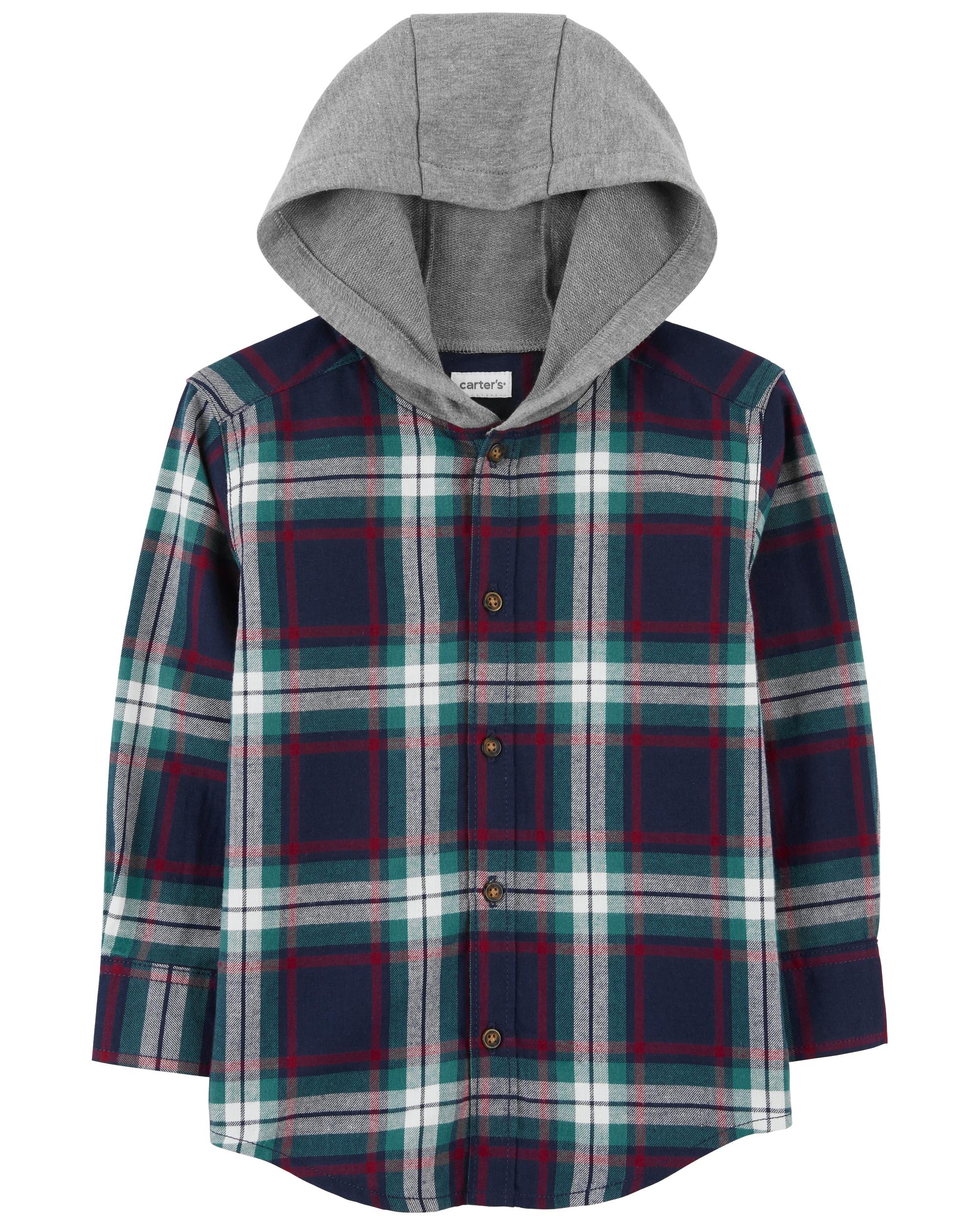 Hooded Soft-Brushed Flannel Shirt for Girls