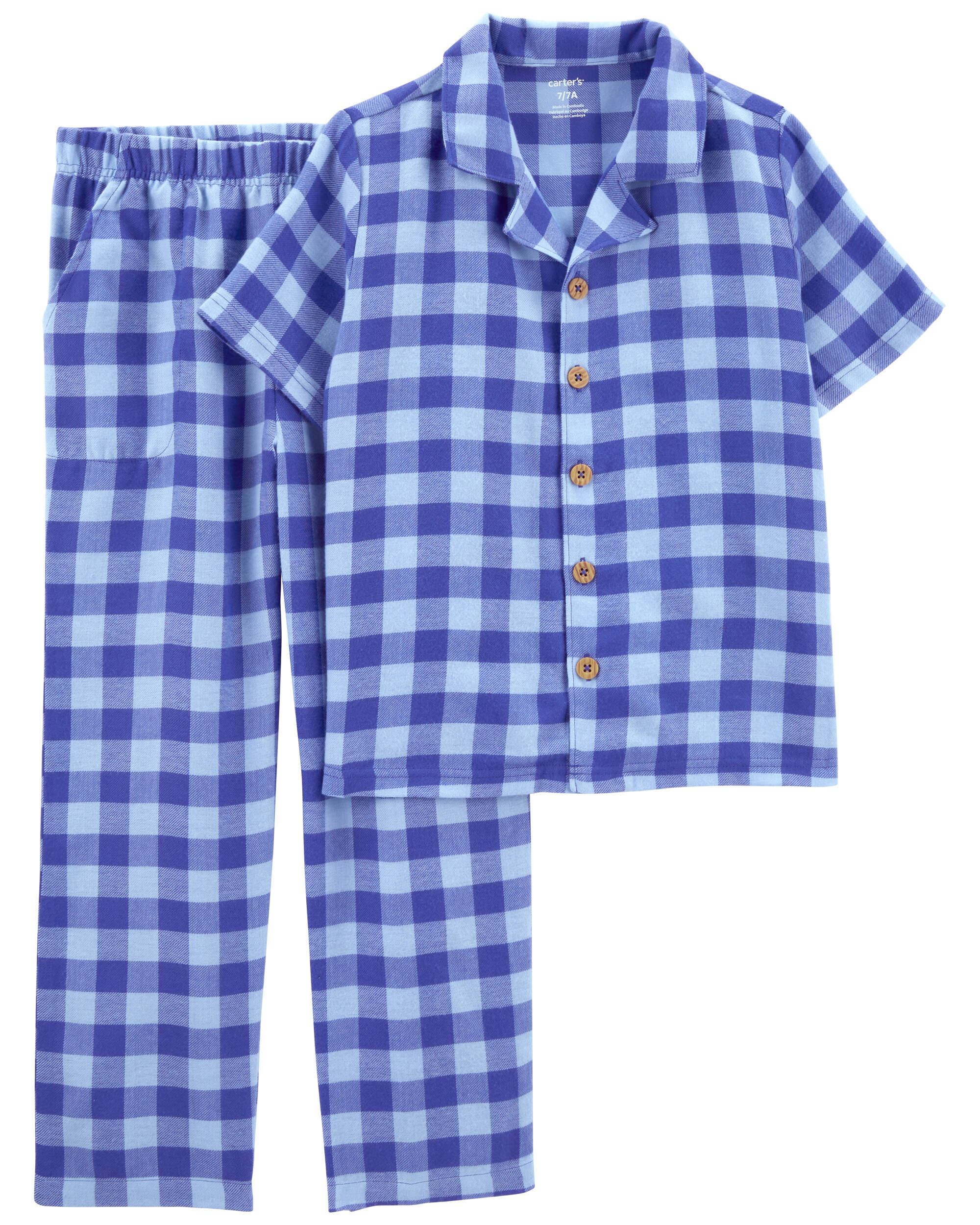 2-Piece Gingham Coat Style Pyjamas