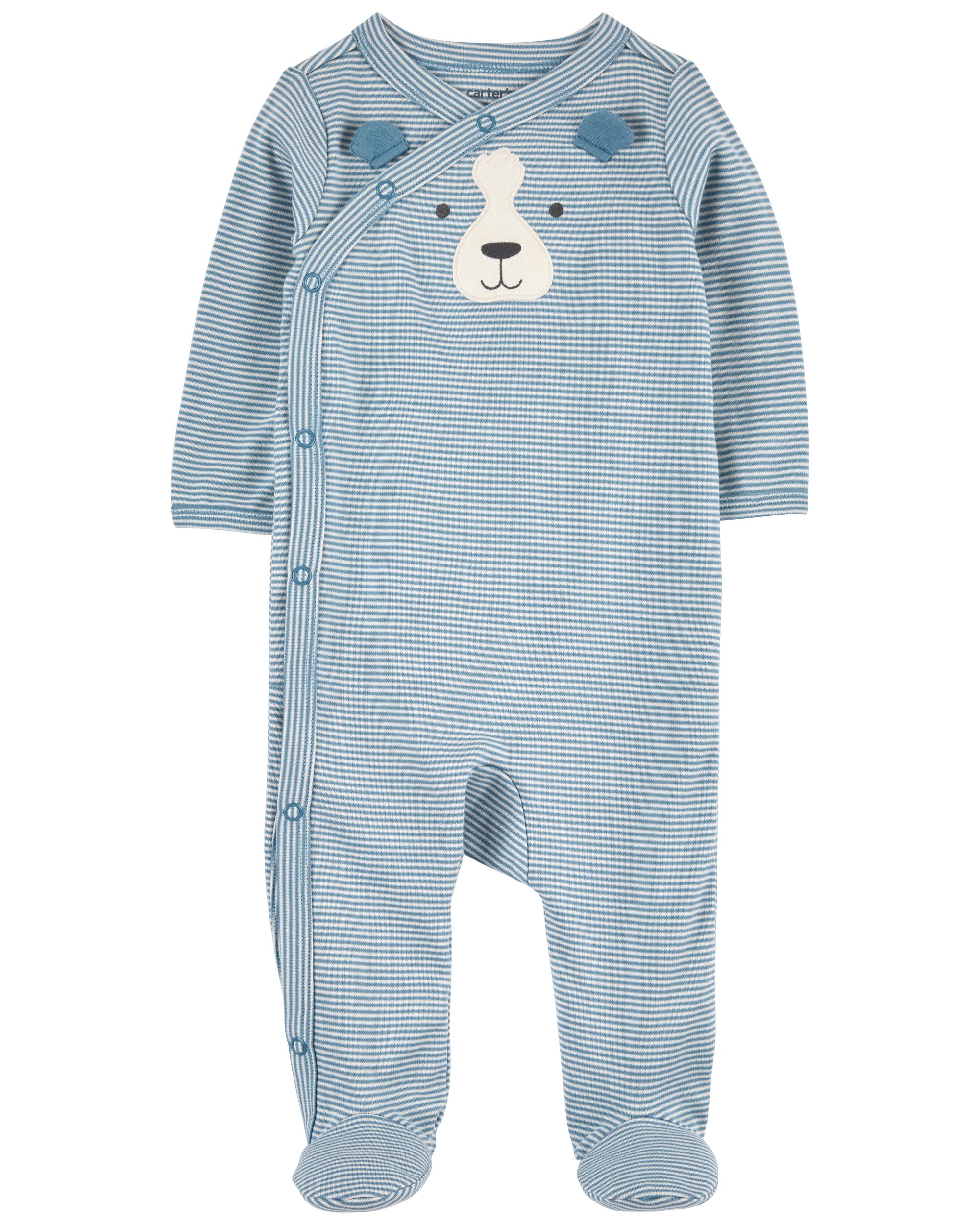 Baby Striped Dog Side-Snap Cotton Sleeper Pyjamas