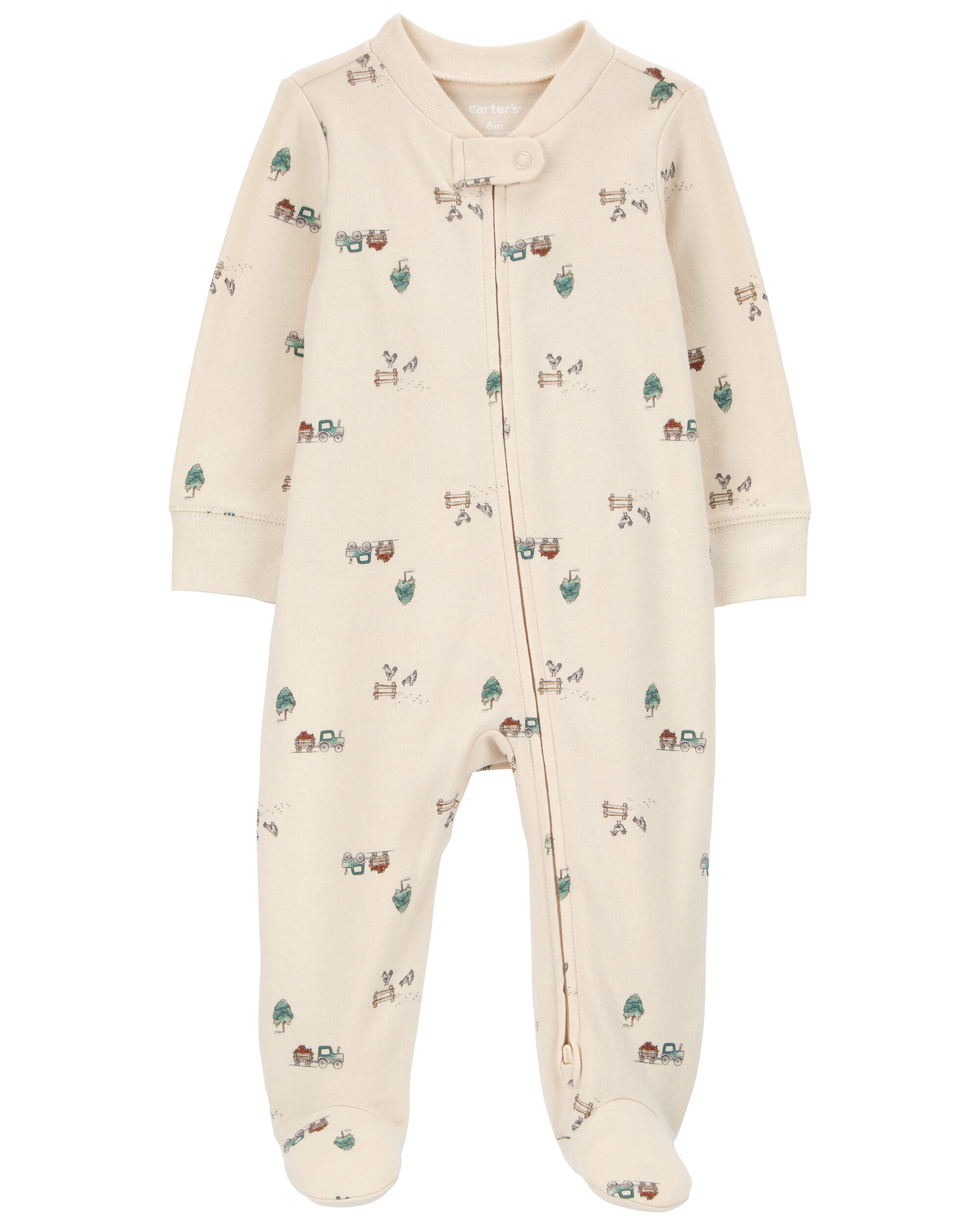 Baby Truck Print 2-Way Zip Cotton Sleeper Pyjamas