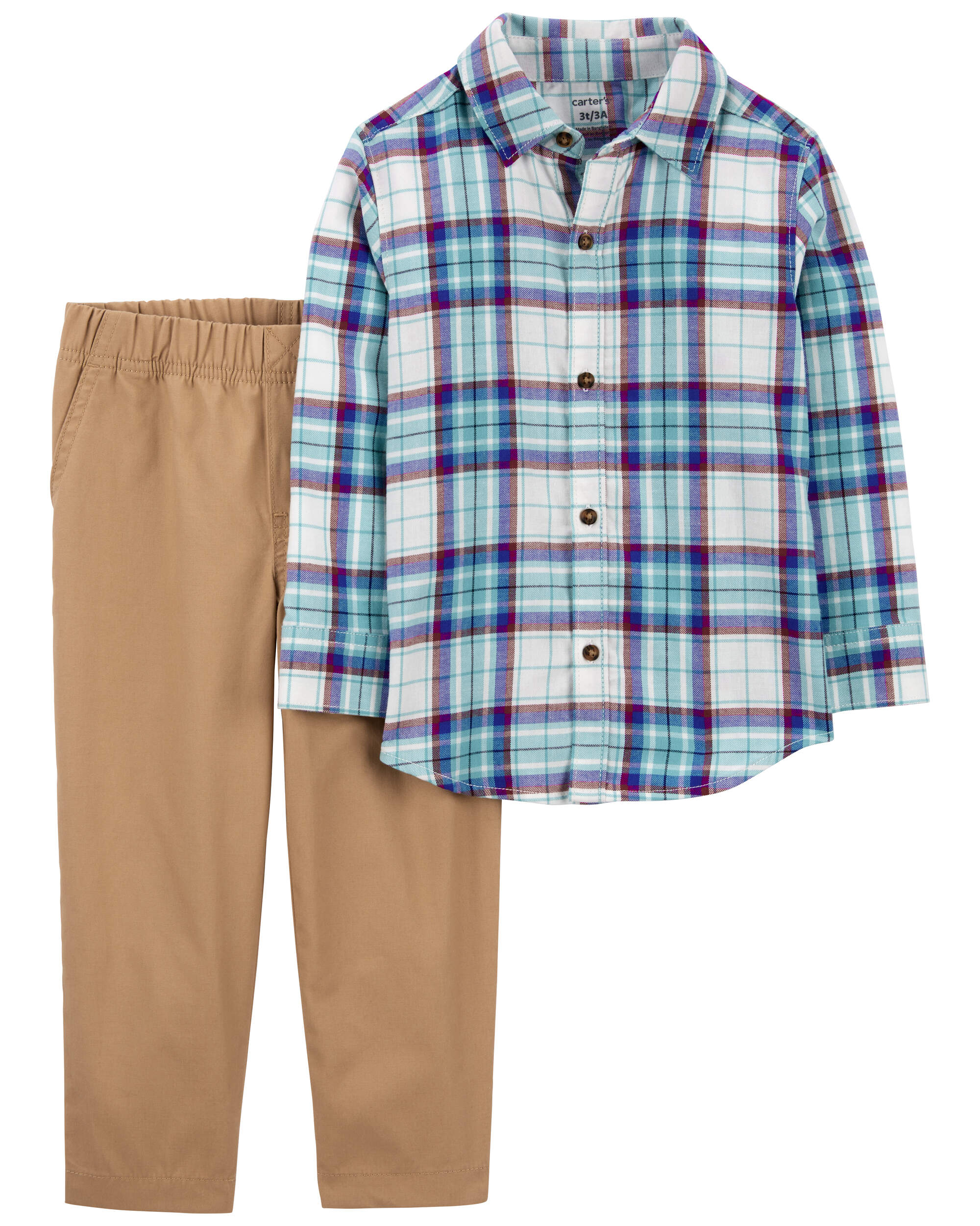 Toddler 2-Piece Plaid Button-Front Shirt & Canvas Pant Set