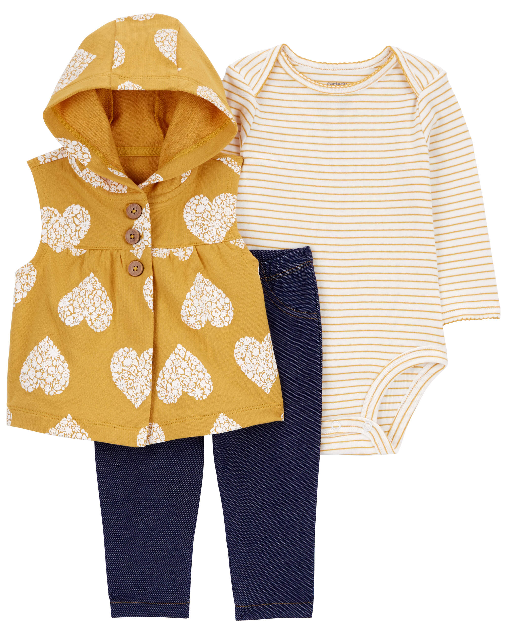 Baby 3-Piece Yellow Heart Little Vest Set