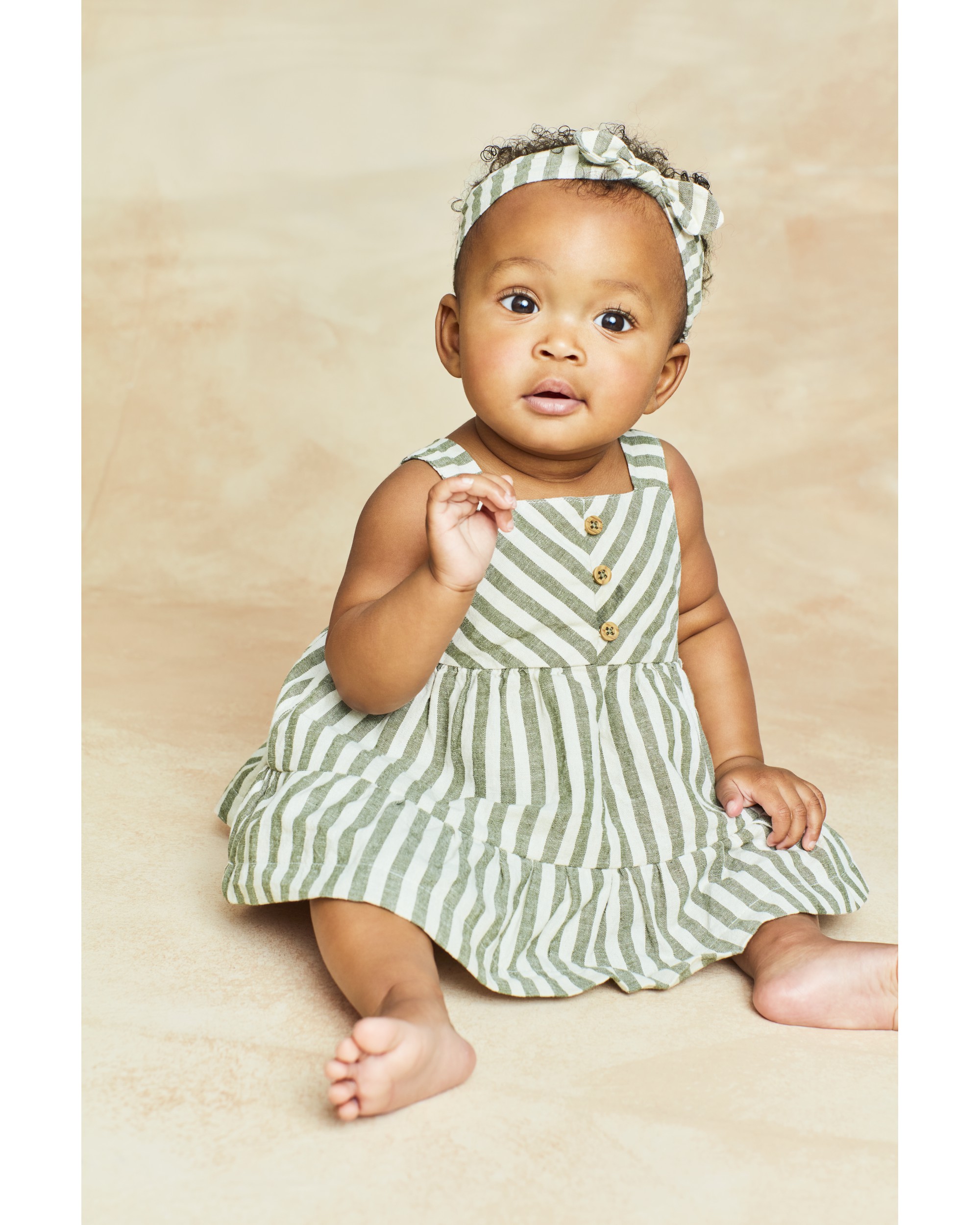 Baby 2-Piece Striped Linen Dress & Headwrap Set