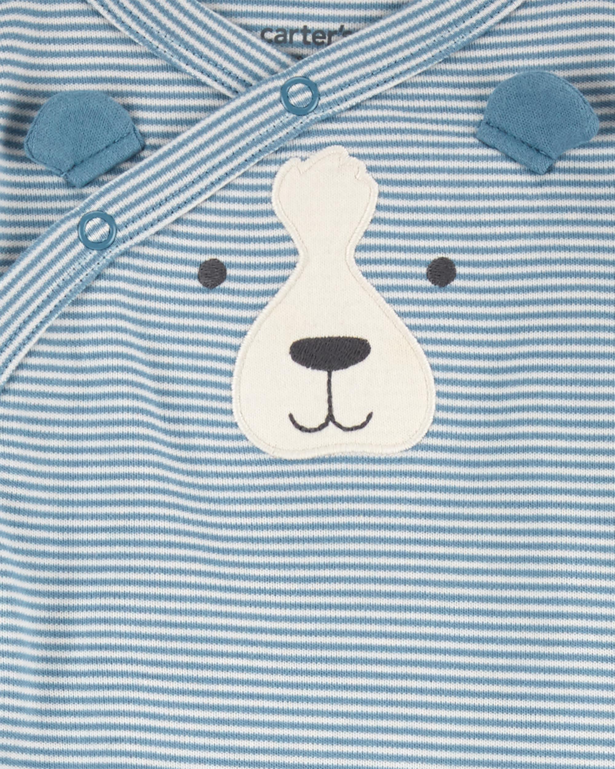 Baby Striped Dog Side-Snap Cotton Sleeper Pyjamas