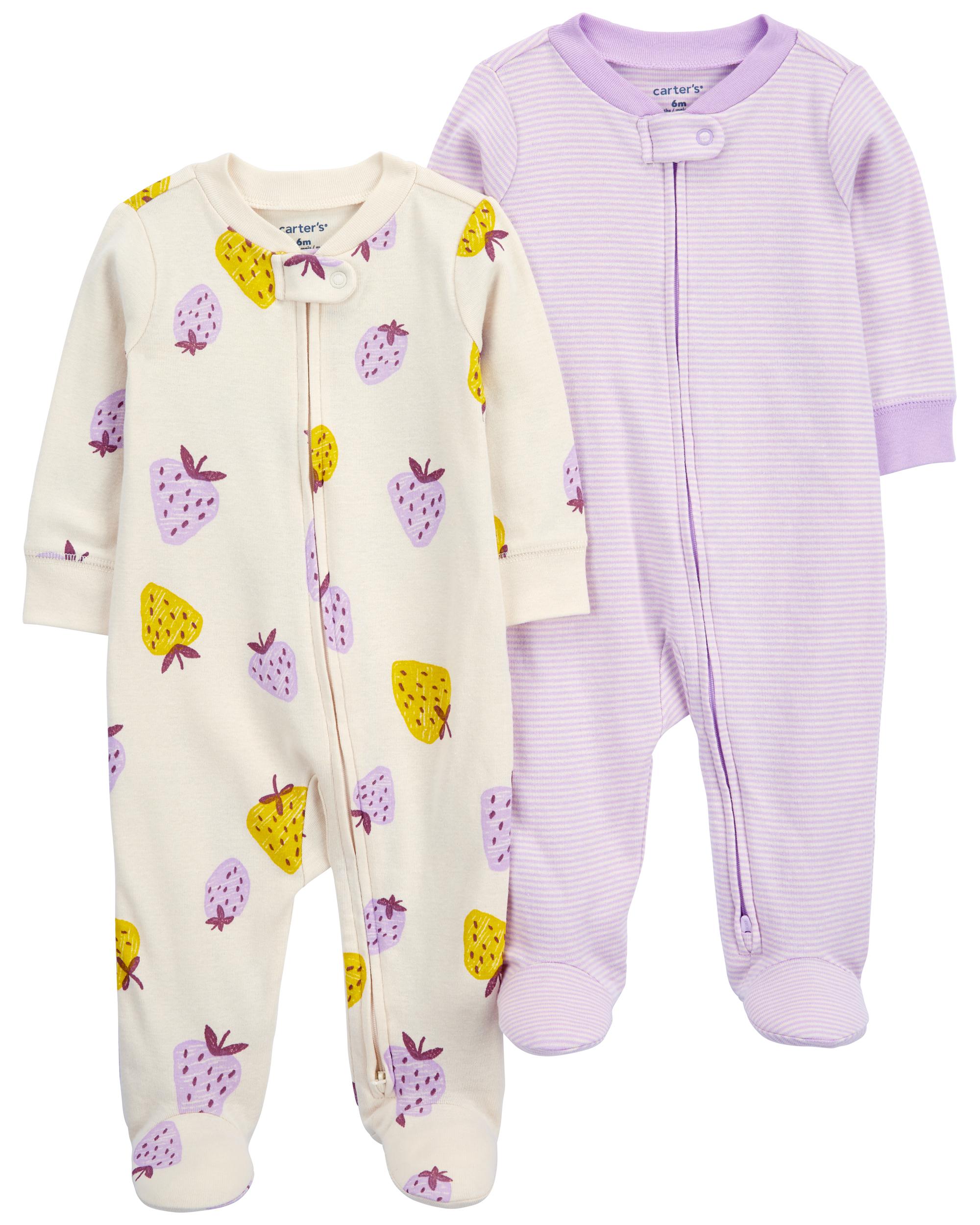 Baby 2-Pack Strawberry Zip-Up Cotton Sleeper Pyjamas