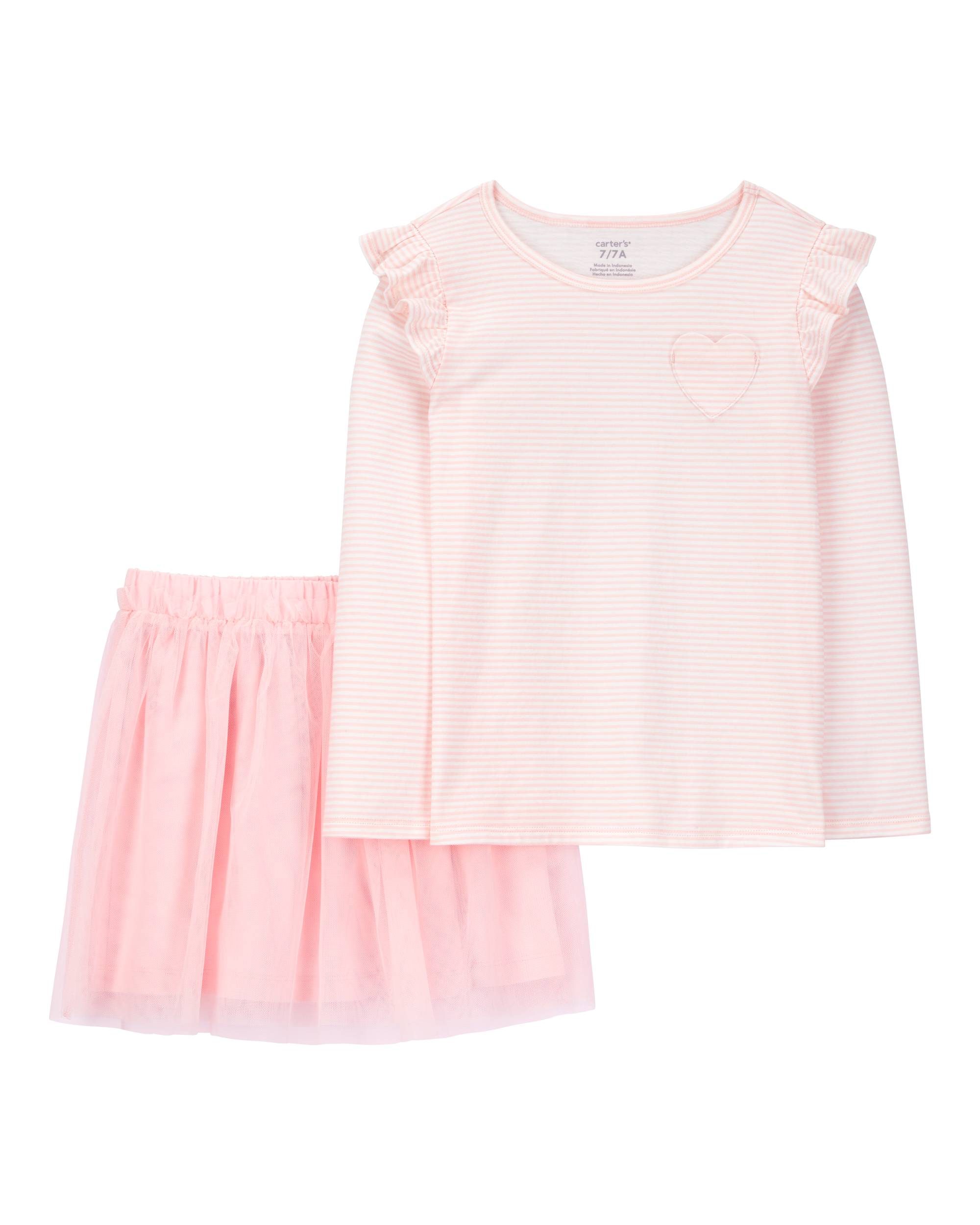 Kid 2-Piece Striped Tee & Tulle Tutu Skirt Set