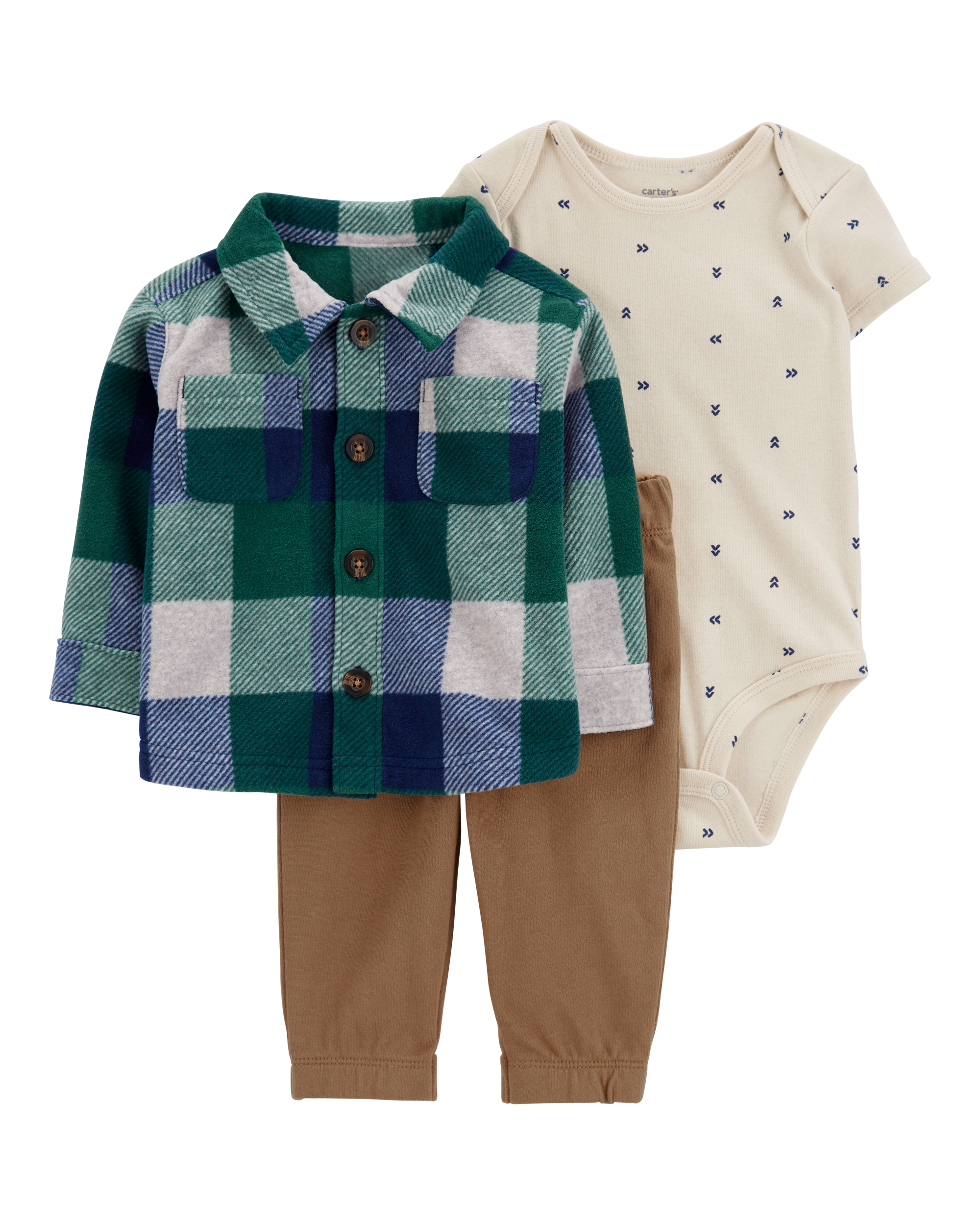 Baby 3-Piece Plaid Fleece Little Jacket Set