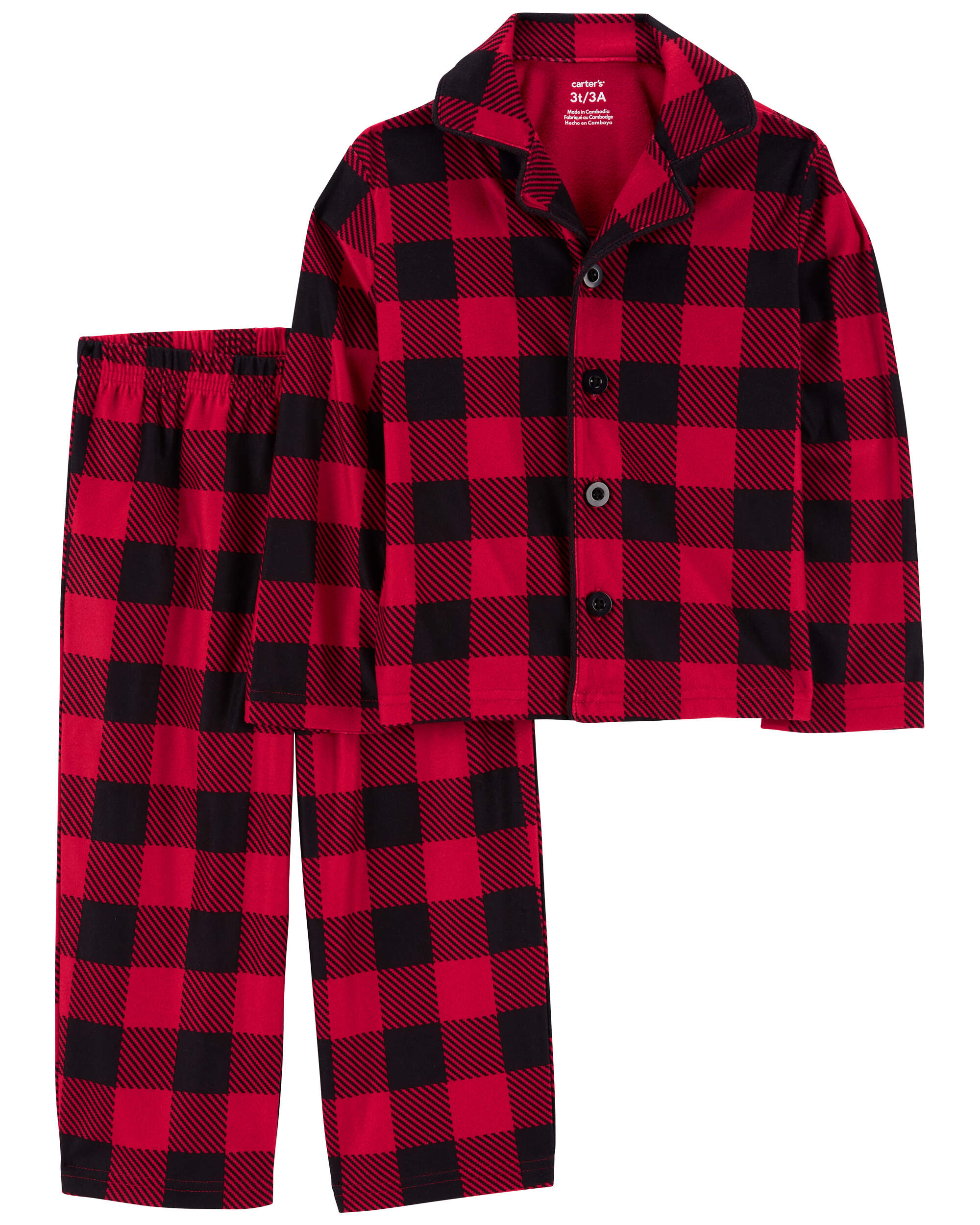 Toddler 2-Piece Buffalo Check Coat Style Fleece Pyjamas