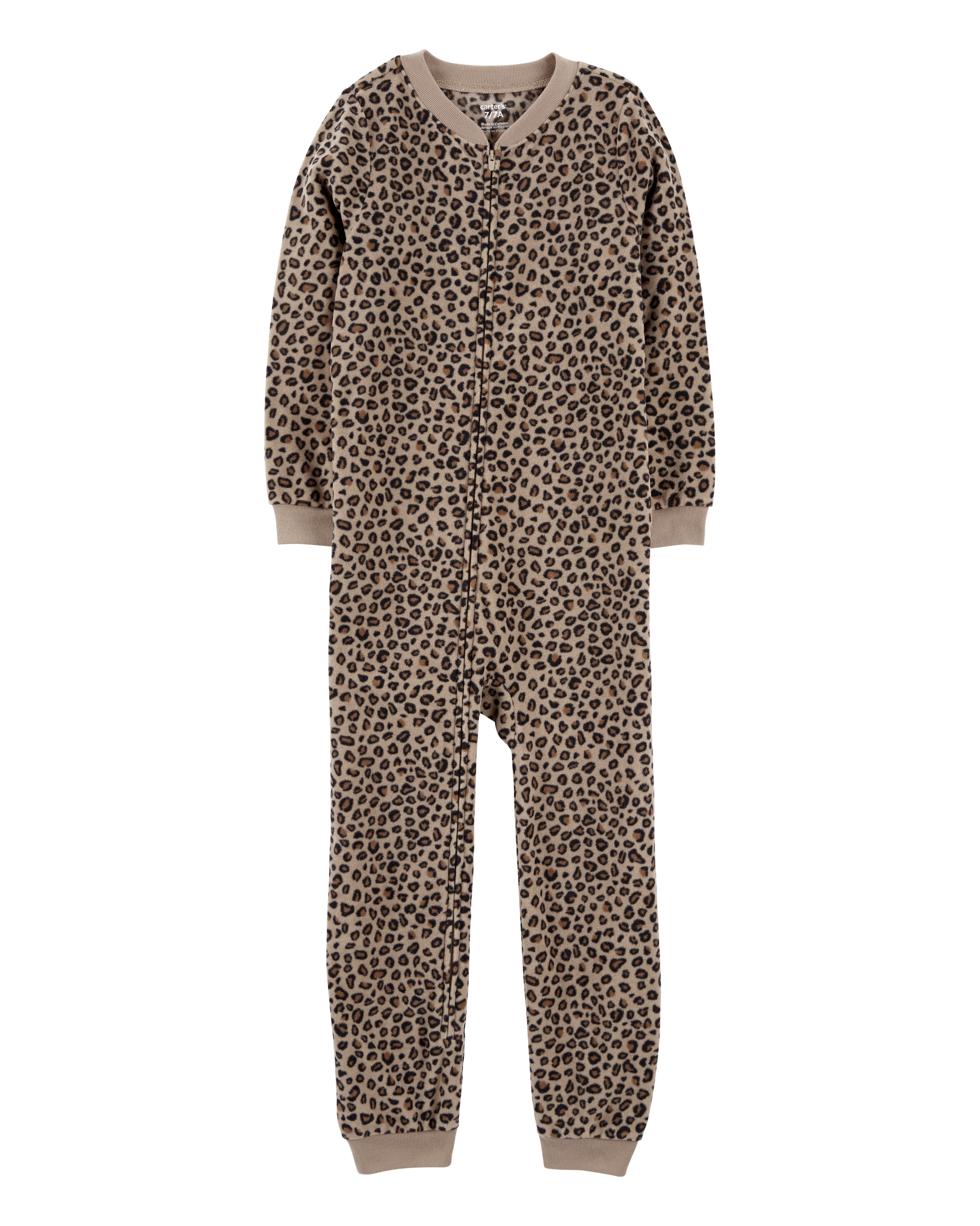 Kid 1-Piece Cheetah Print Fleece Footless Pyjamas