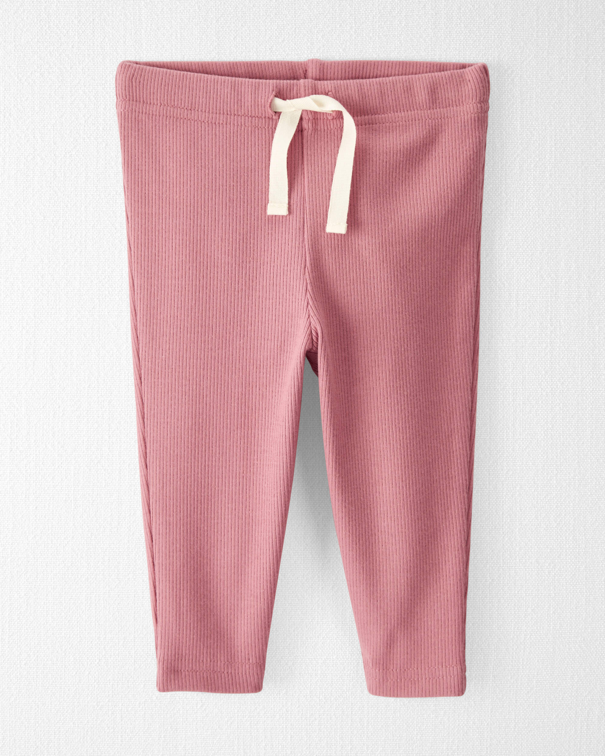 Baby Organic Cotton Rib Drawstring Leggings Dark Blush