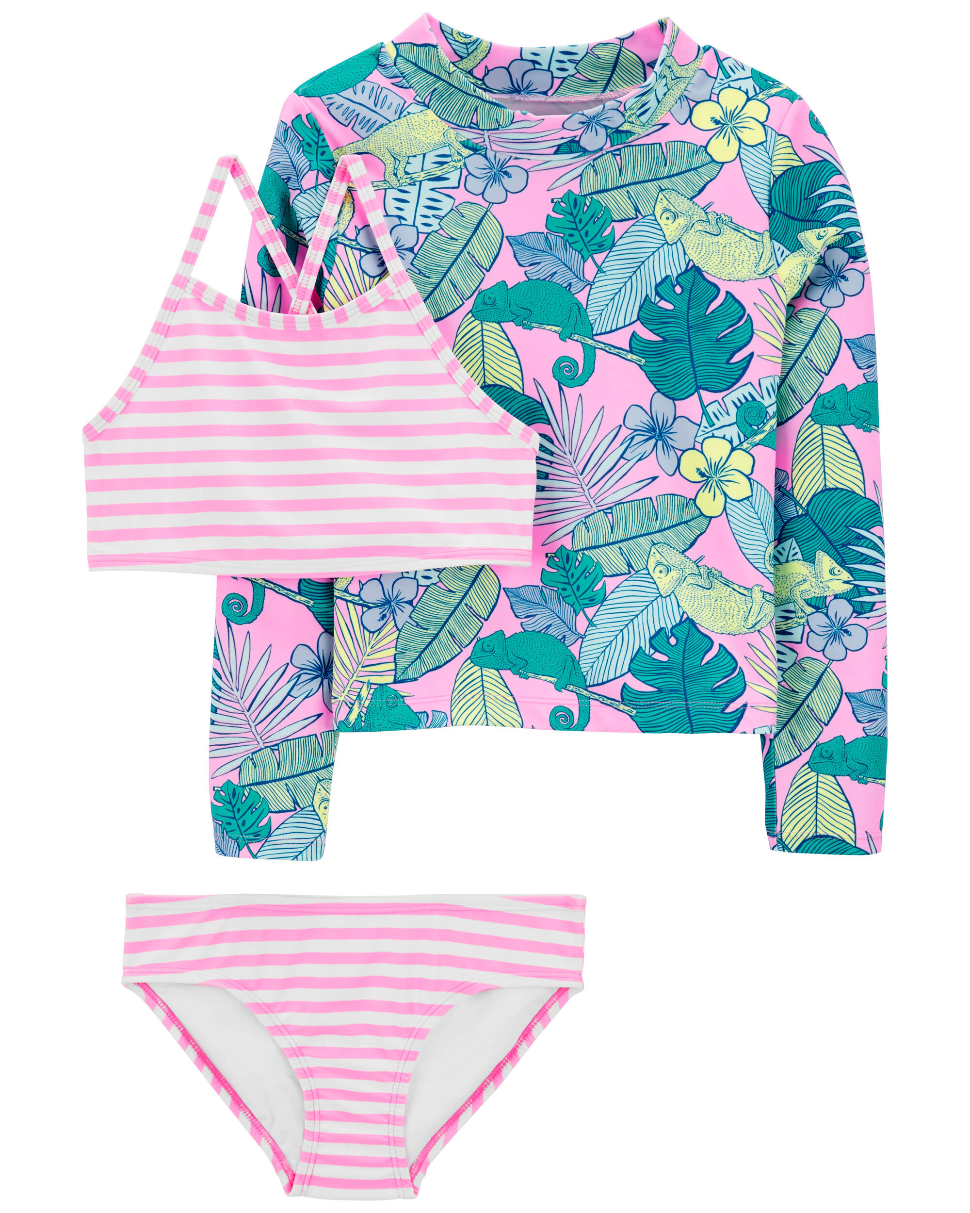 Baby Girls' Tropical Print Long Sleeve Rash Guard Swimsuit With