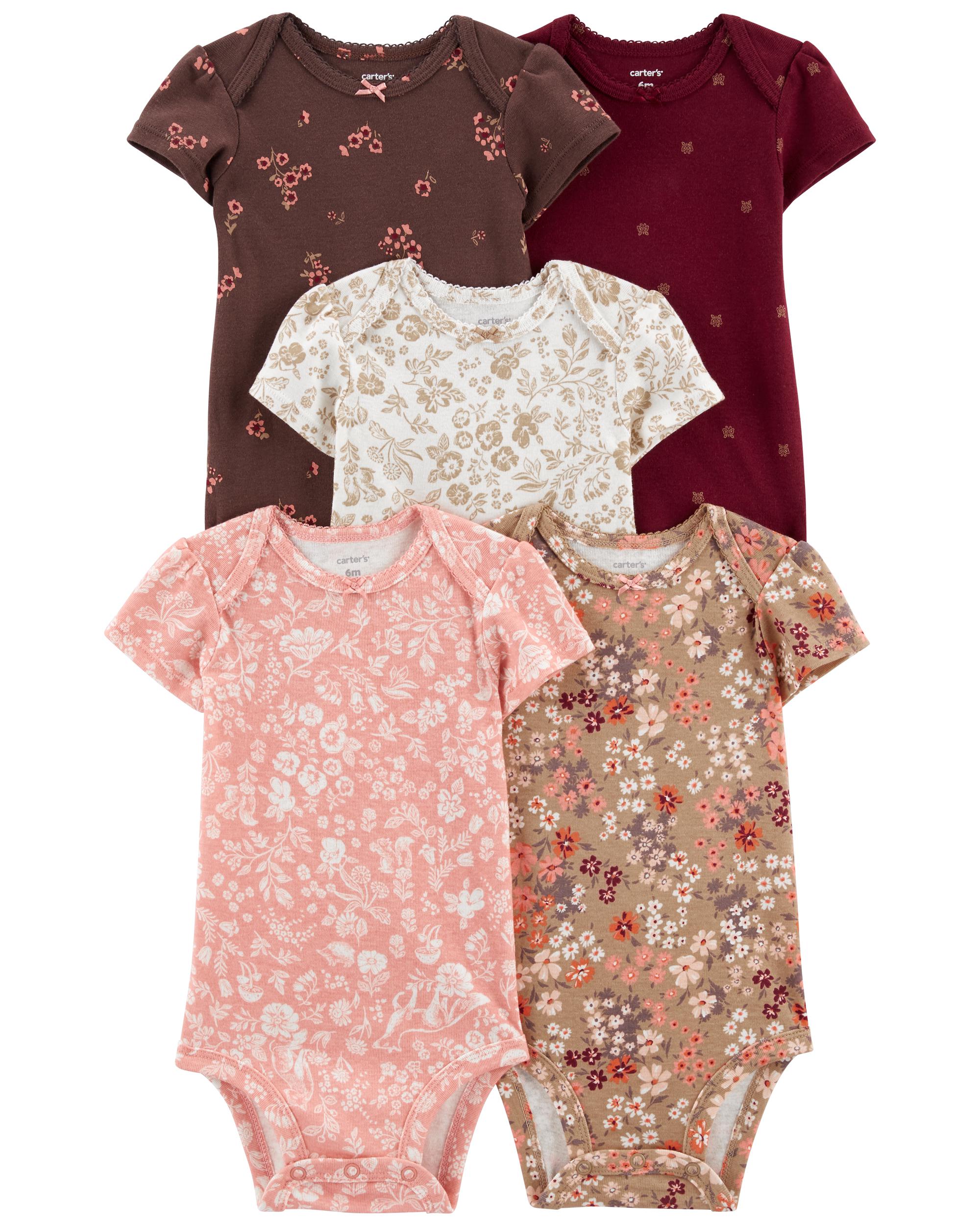 Carter's Baby Girls' 5-Pack S/S Bodysuits - Pink/Poppy - 18 Months