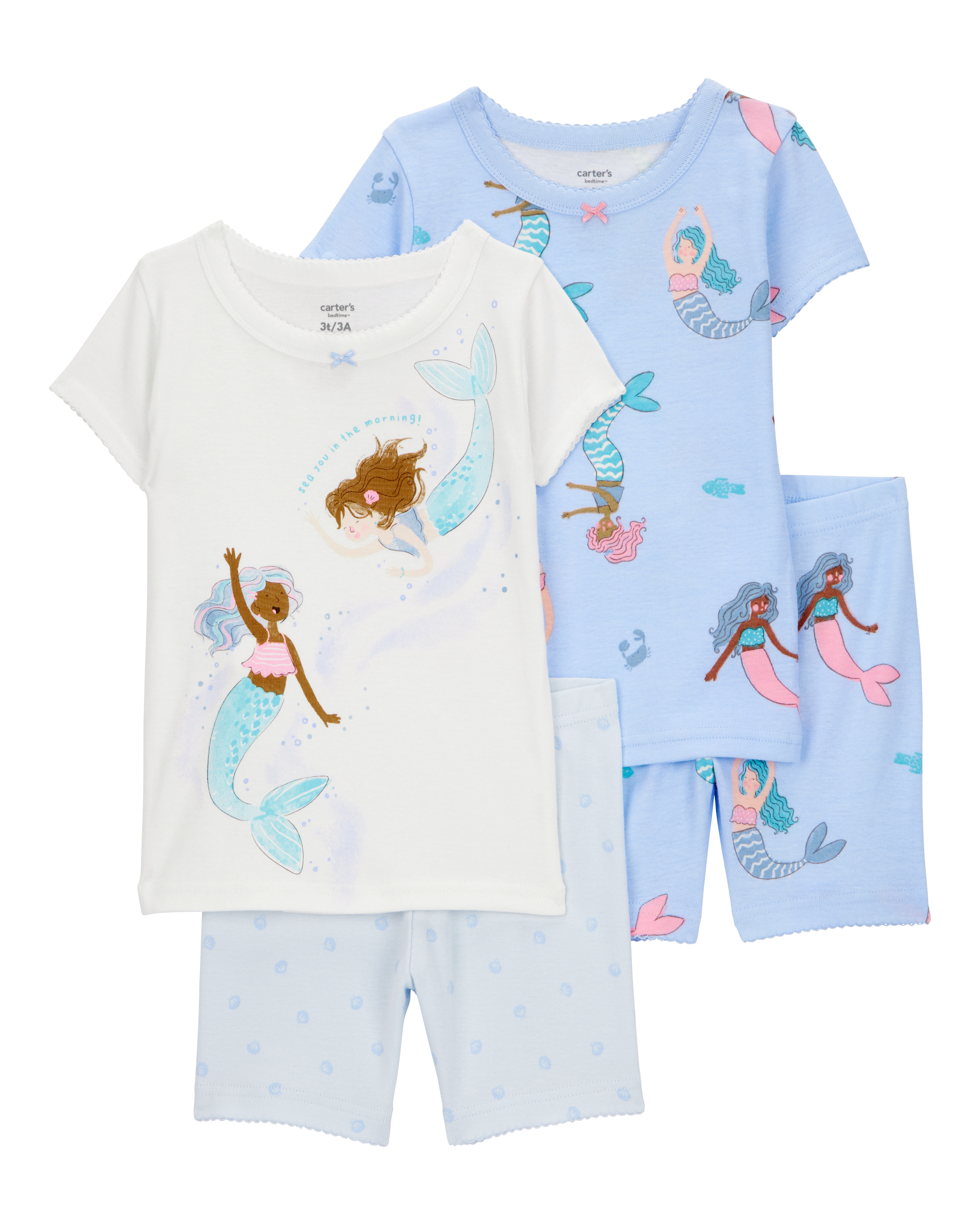 Baby Mermaid Print Snug Fit Cotton 4-Piece Pyjamas