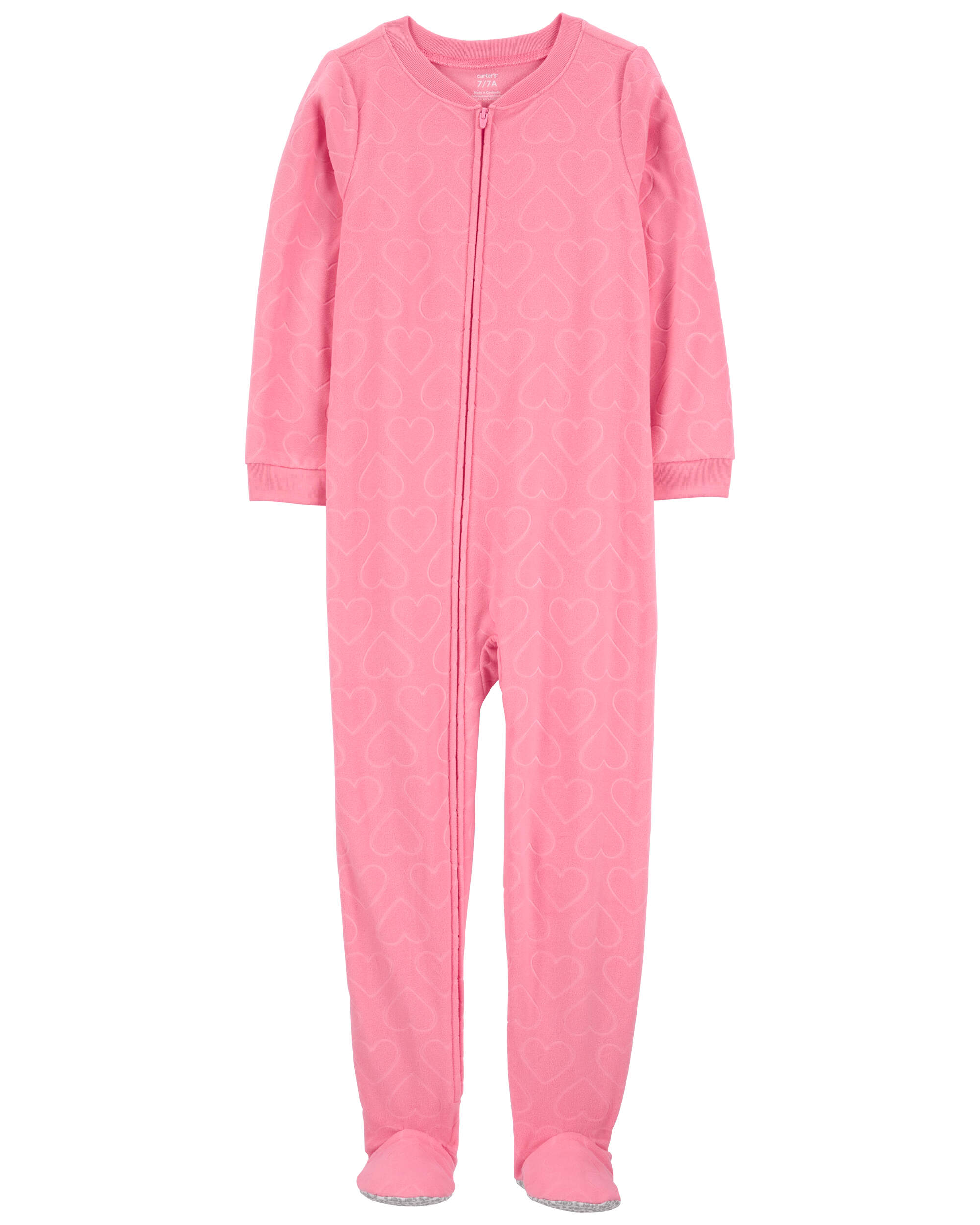 1-Piece Heart Fleece Footie Pyjamas