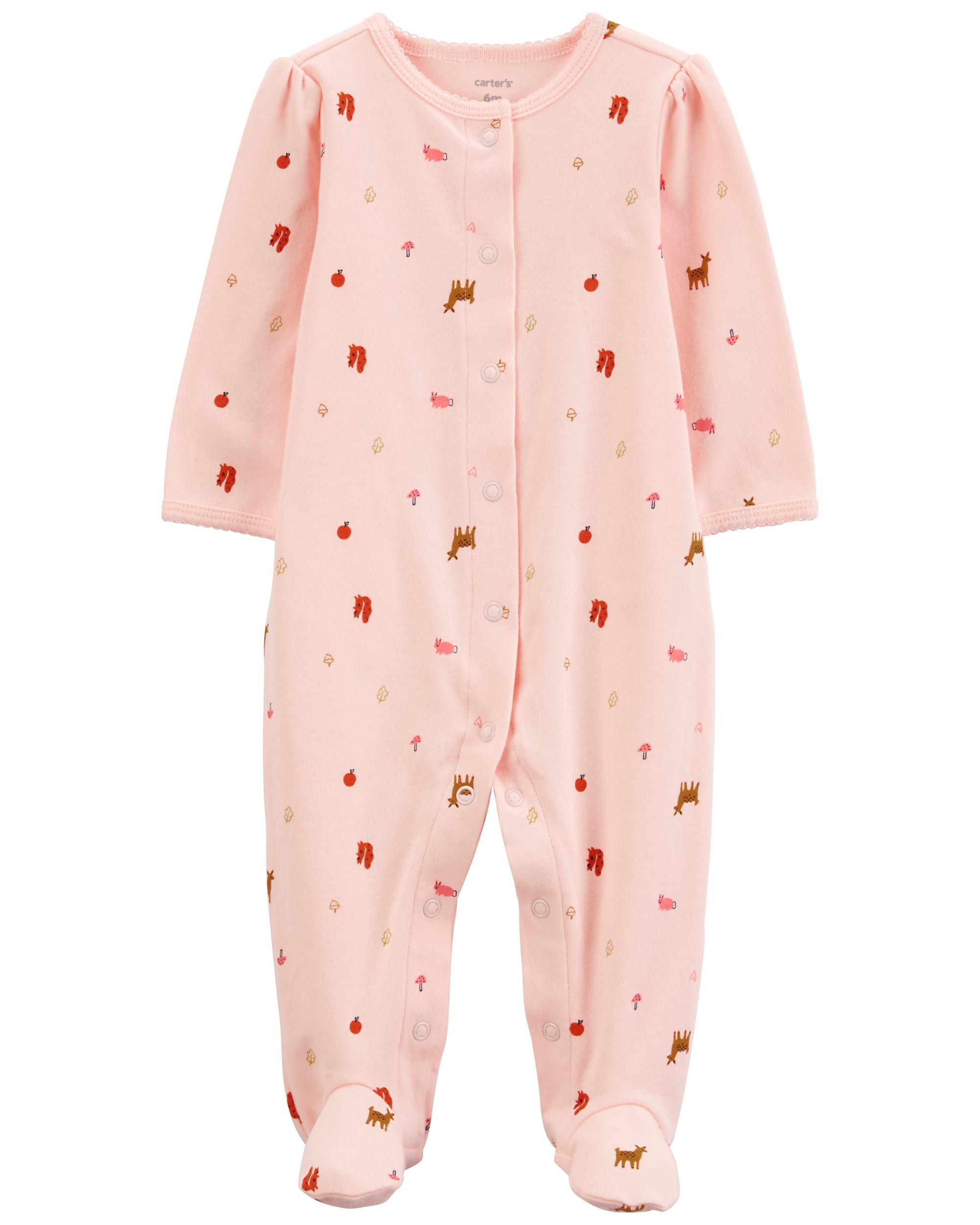 Baby Pink Print Snap-Up Cotton Sleeper Pyjamas