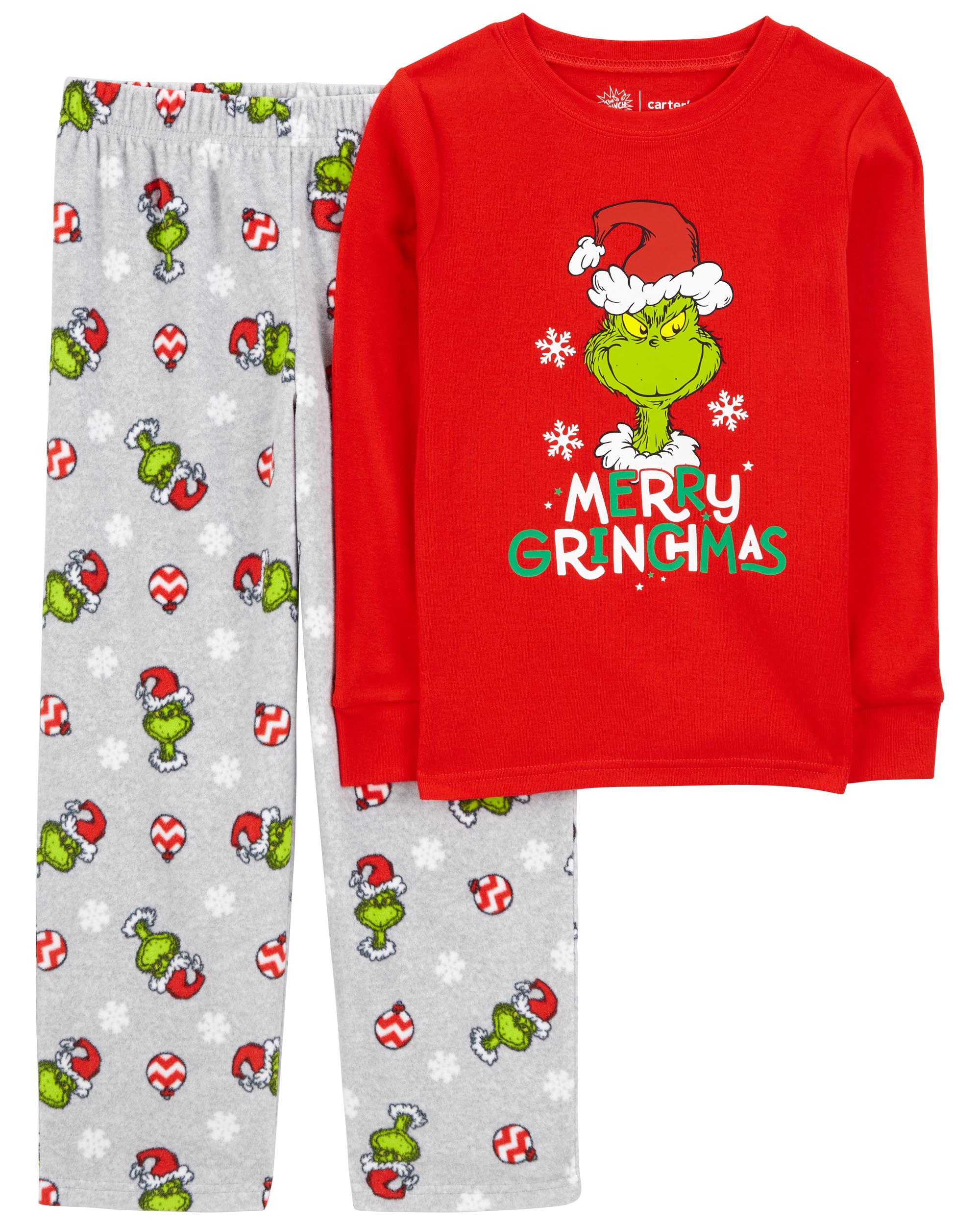 2-Piece Christmas Grinch Cotton & Fleece Pyjamas