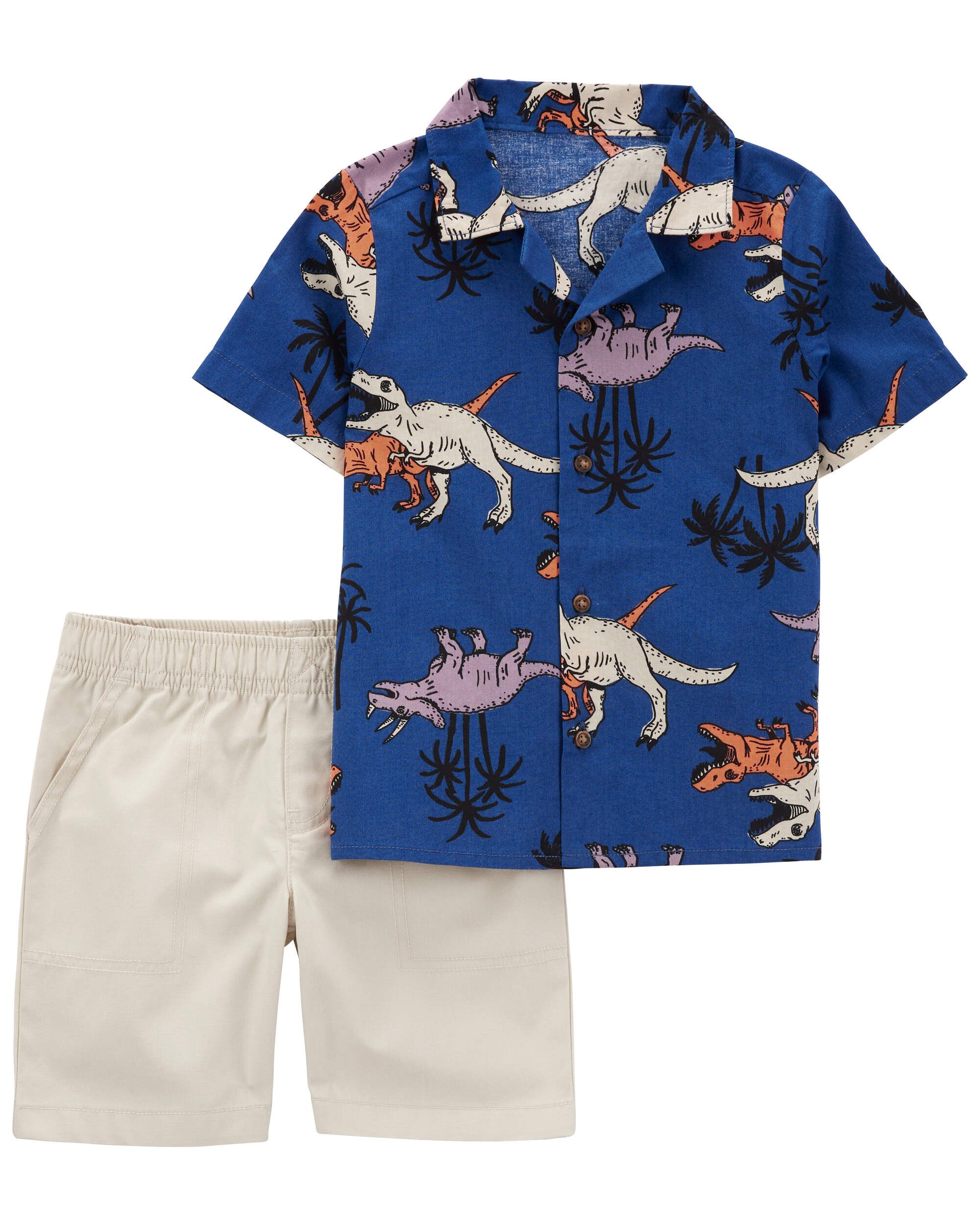 Toddler 2-Piece Dinosaur Button-Front Shirt & Short Set