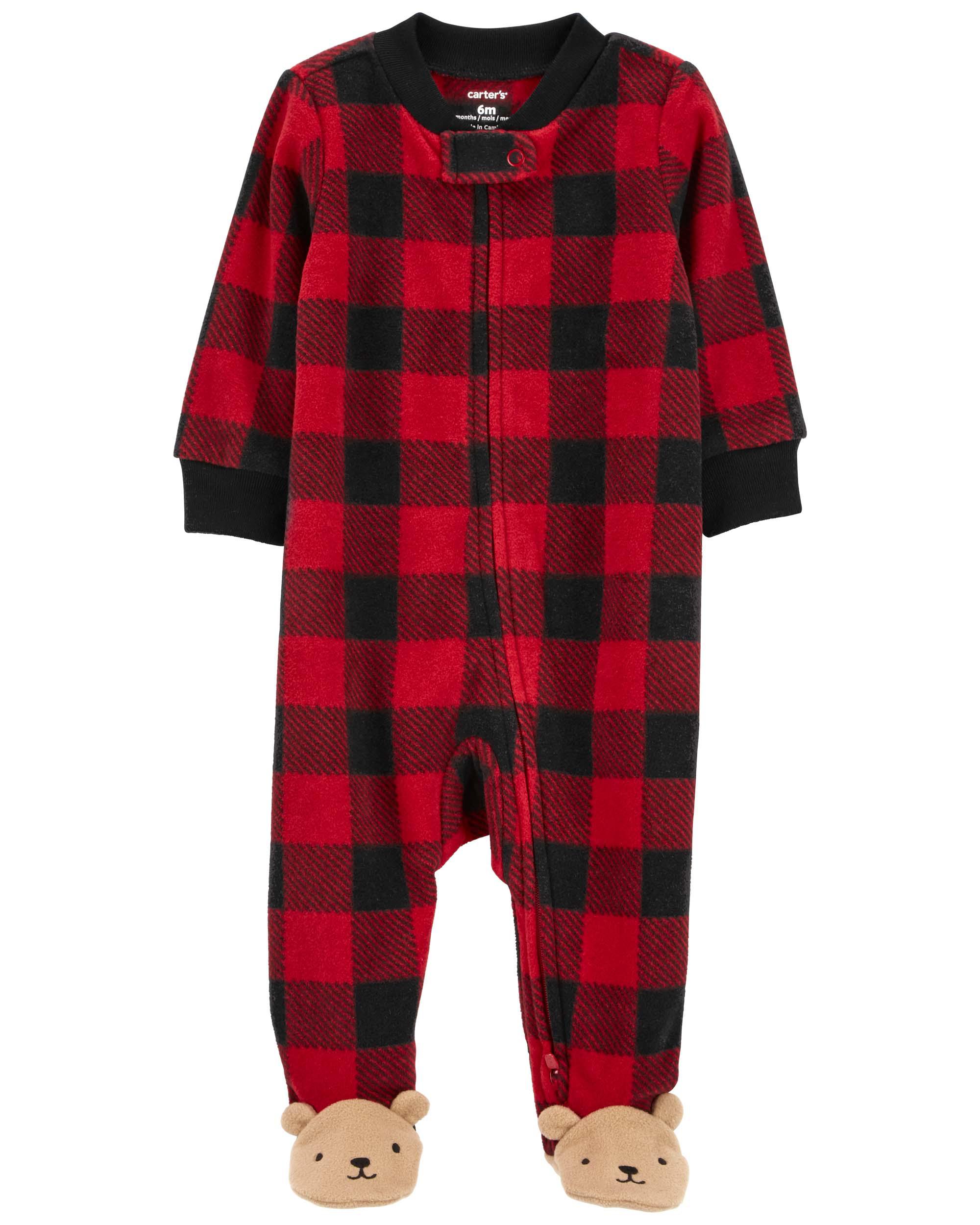 Red/Black Holiday Bear Zip-Up Fleece Sleeper Pyjamas