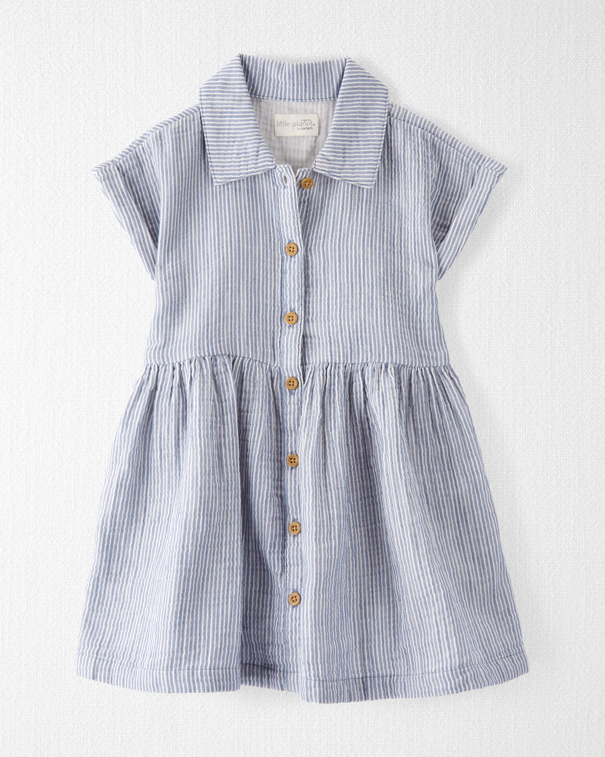 Organic Cotton Striped Button-Front Dress