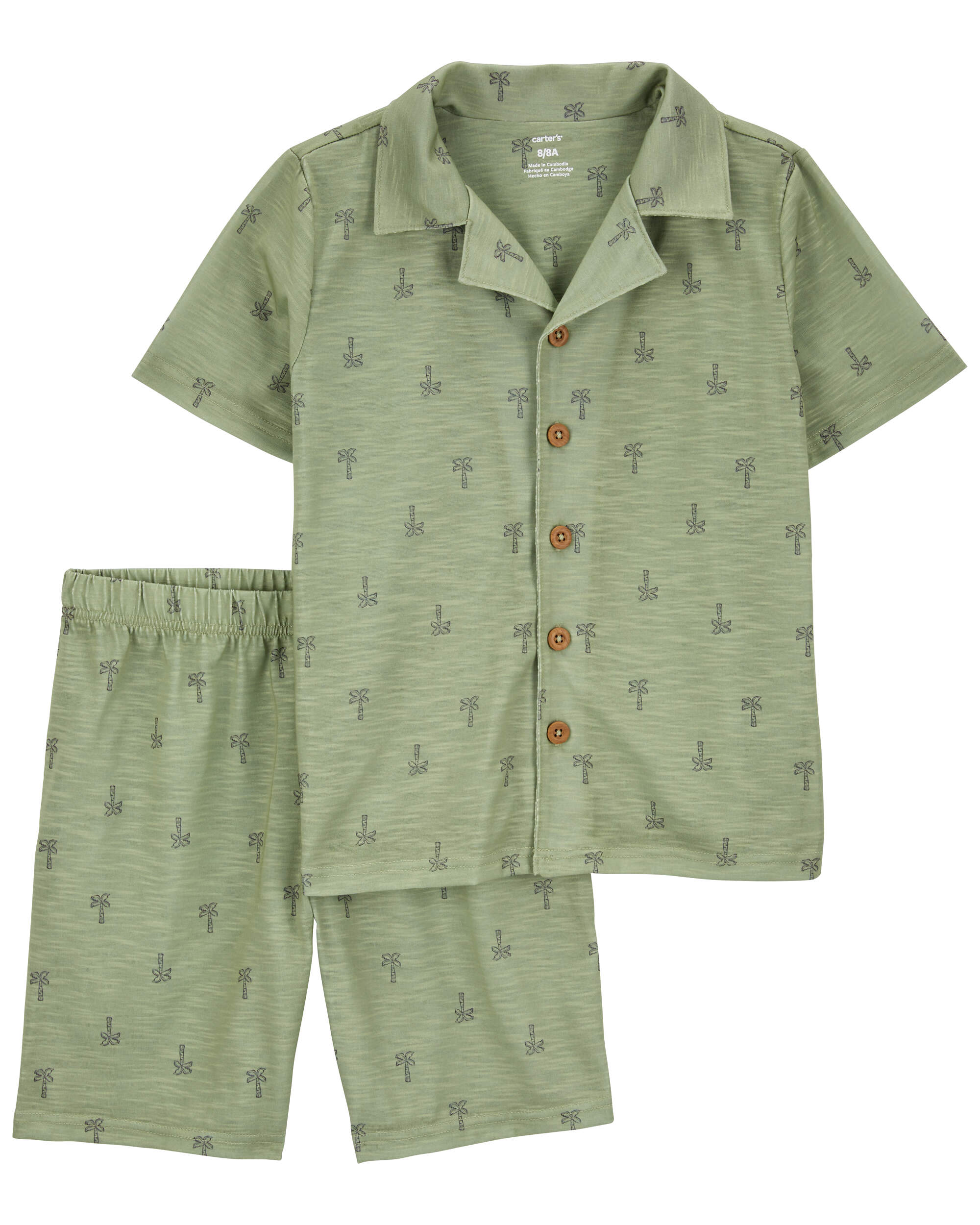 Kid 2-Piece Palm Tree Coat-Style Loose Fit Pyjama Set