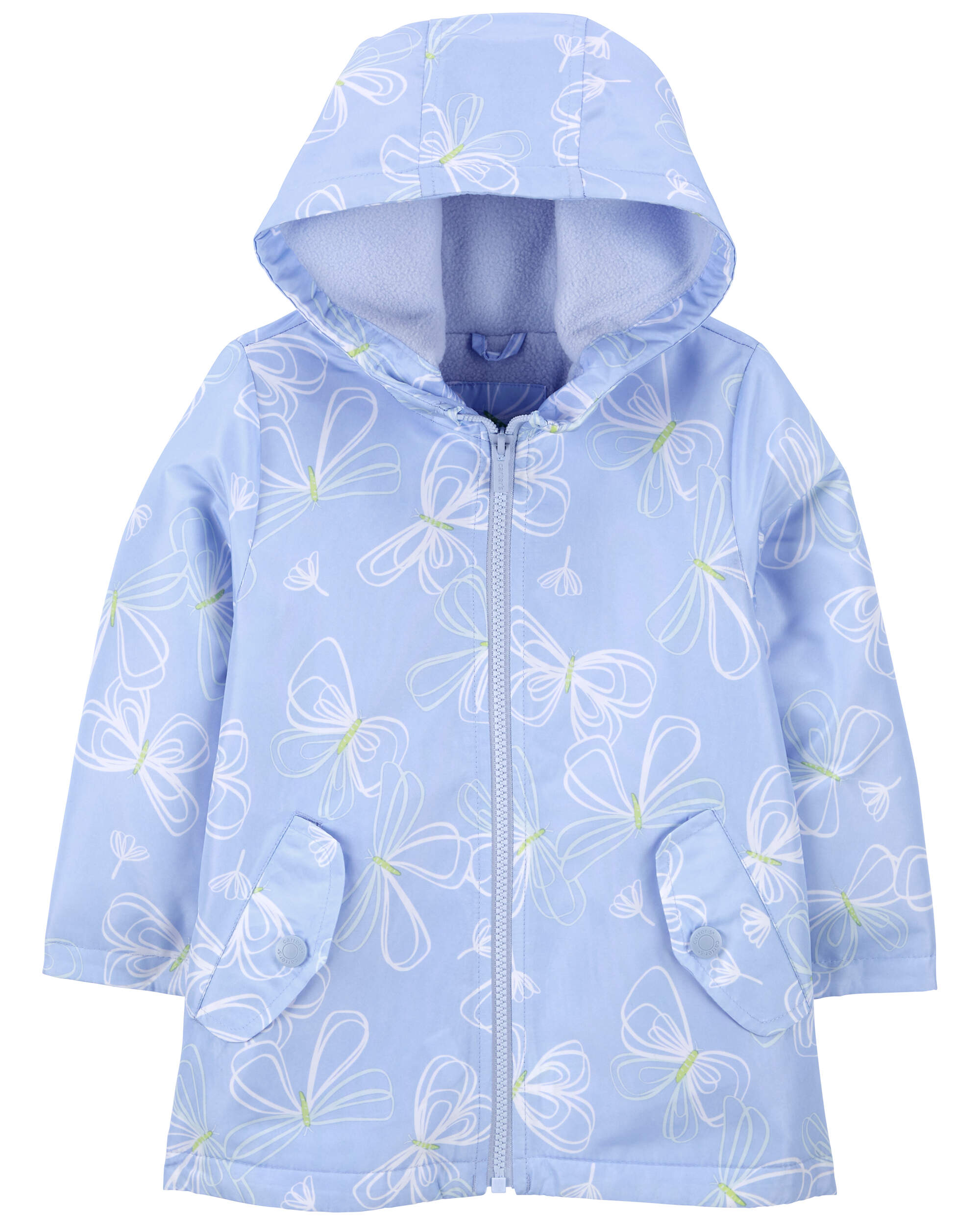 Toddler Fleece-Lined Butterfly Print Rain Jacket