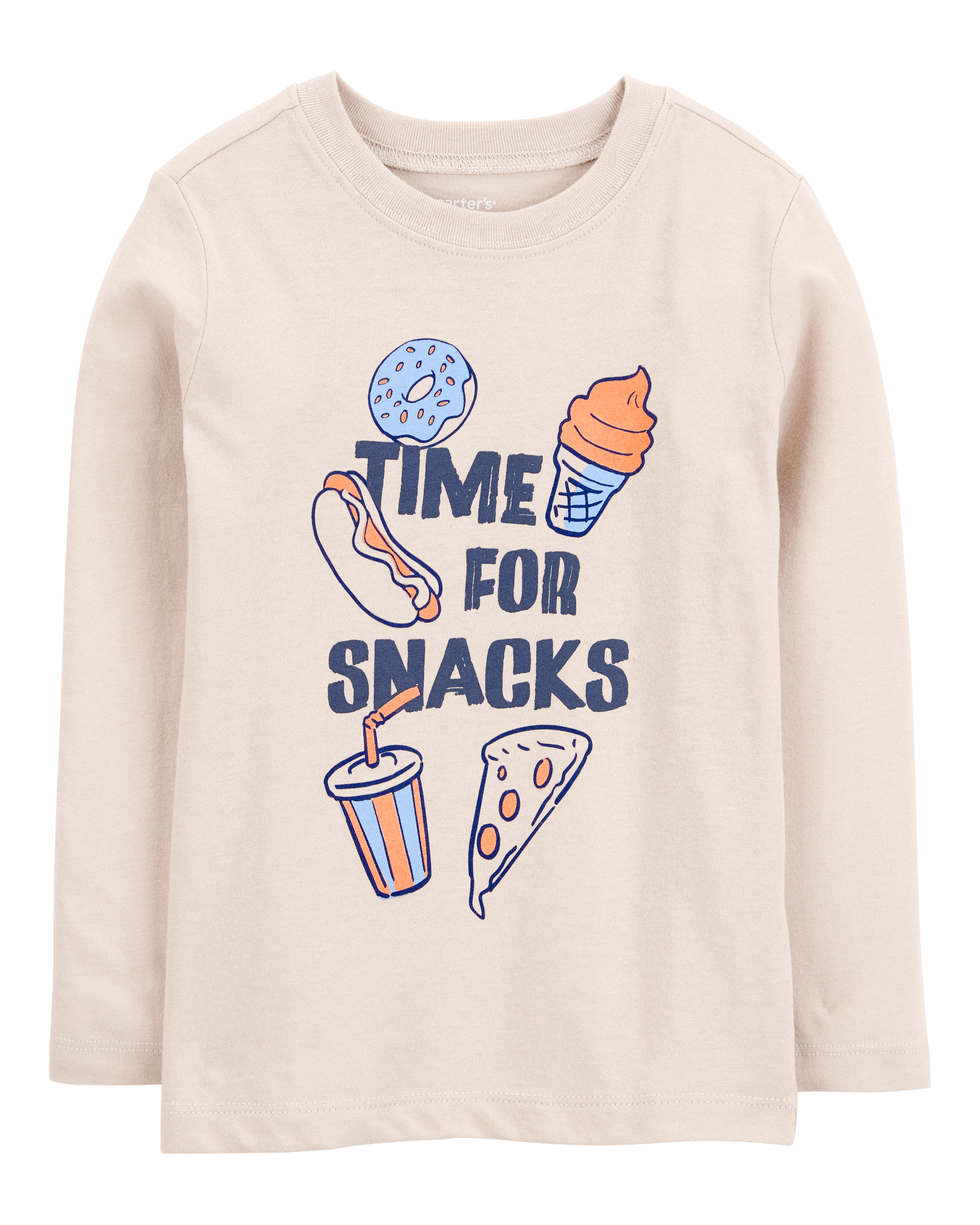 Toddler Time For Snacks Cotton Blend Long-Sleeve Tee - Khaki