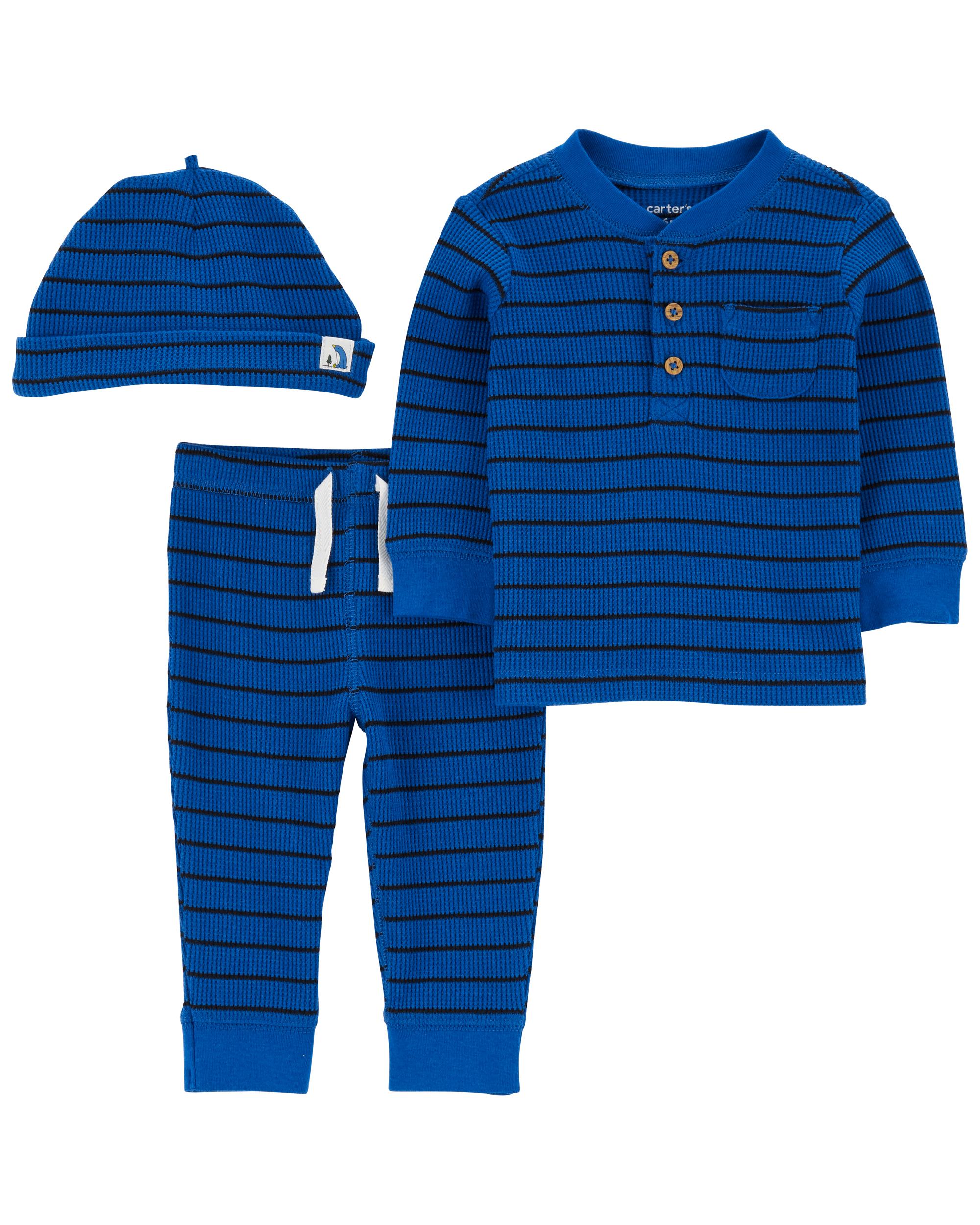 Blue 3-Piece Striped Outfit Set