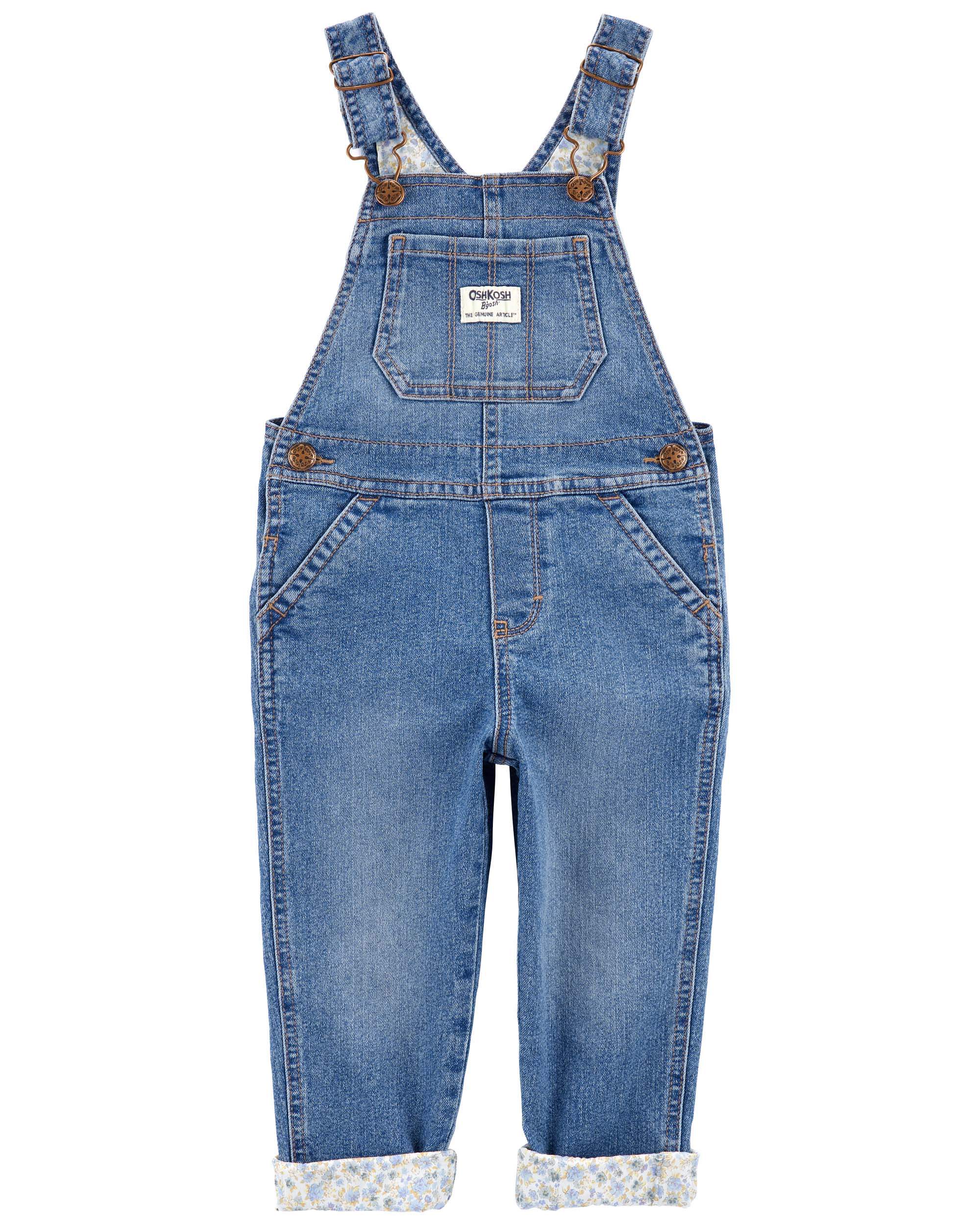 Medium Wash Floral Lined Stretch Denim Overalls | Carter's