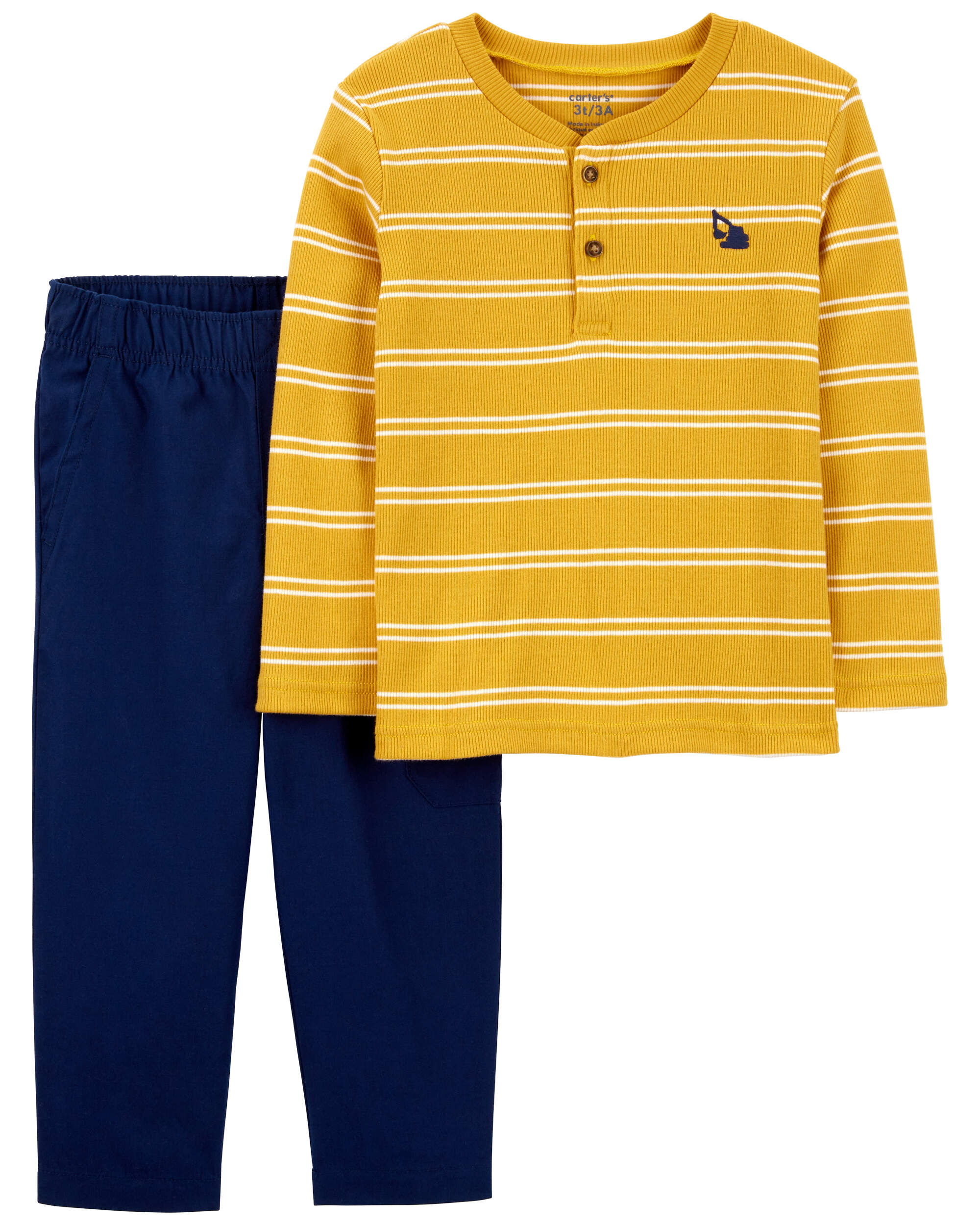 2-Piece Striped Henley Tee & Canvas Pant Set