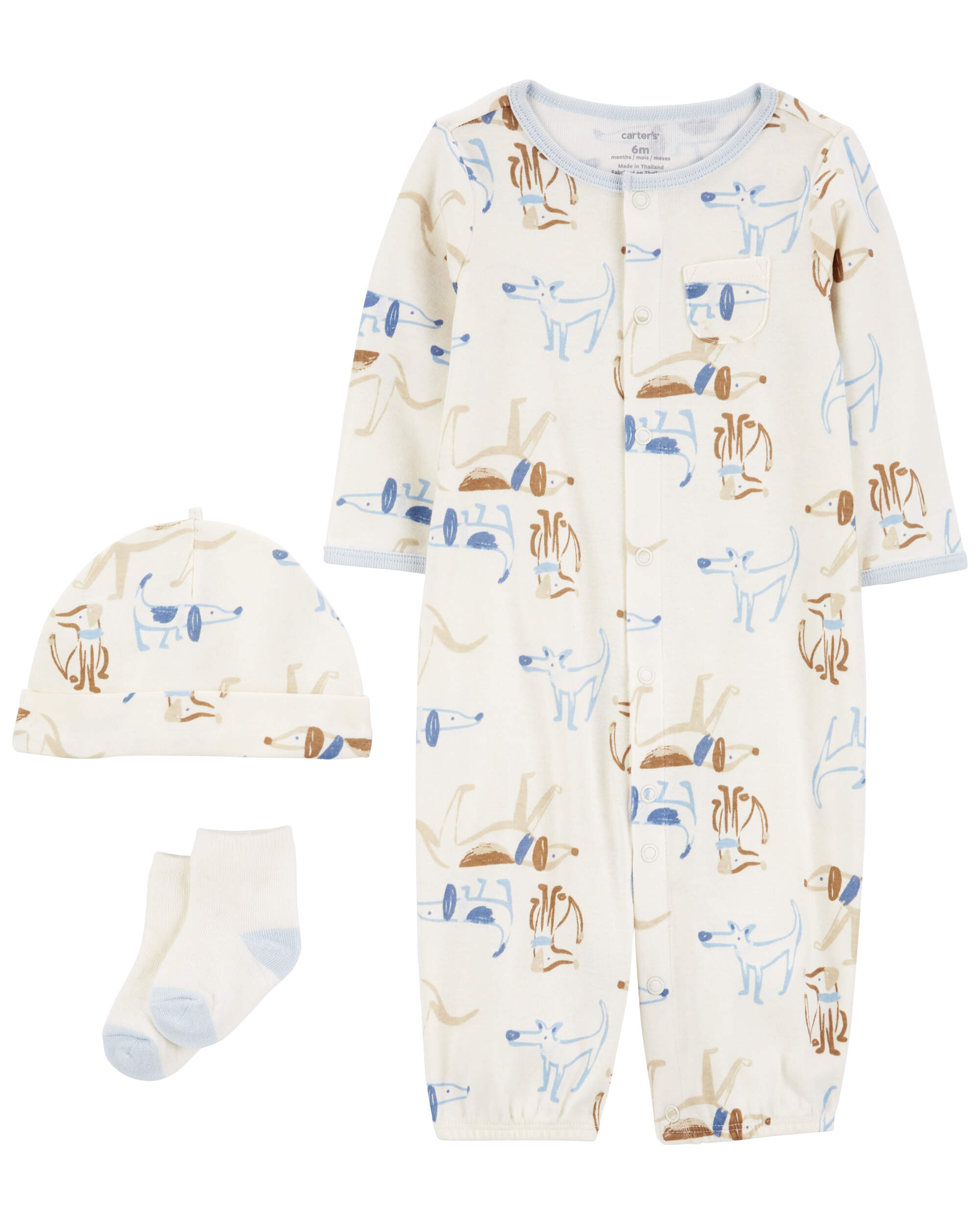 Baby Dog Print 3-Piece Converter Gown Set