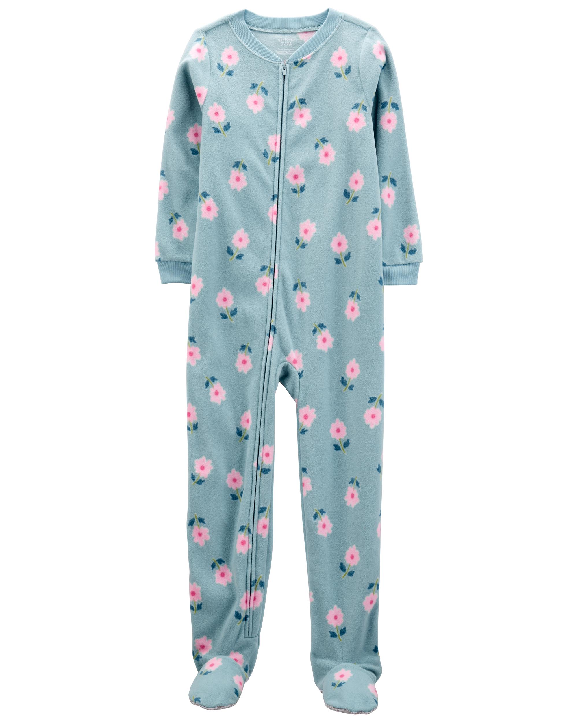 1-Piece Floral Fleece Footie Pyjamas