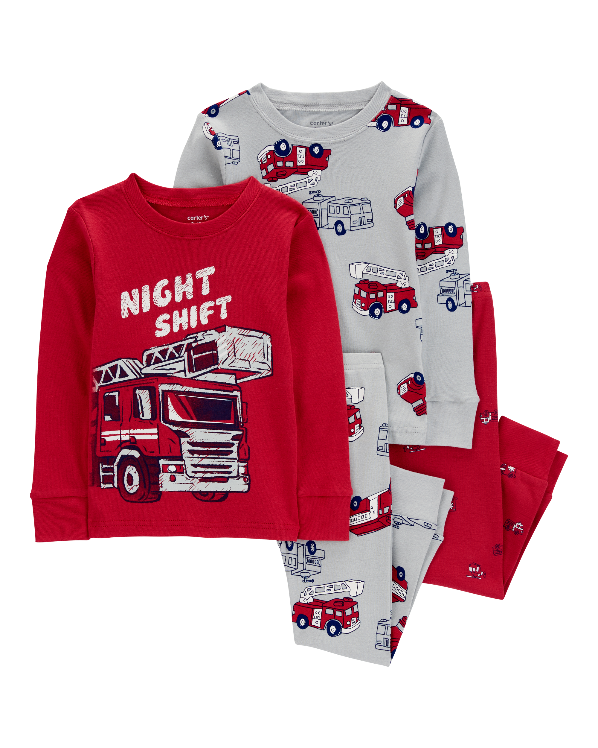 Toddler 4-Piece Firetruck 100% Snug Fit Cotton Pyjamas