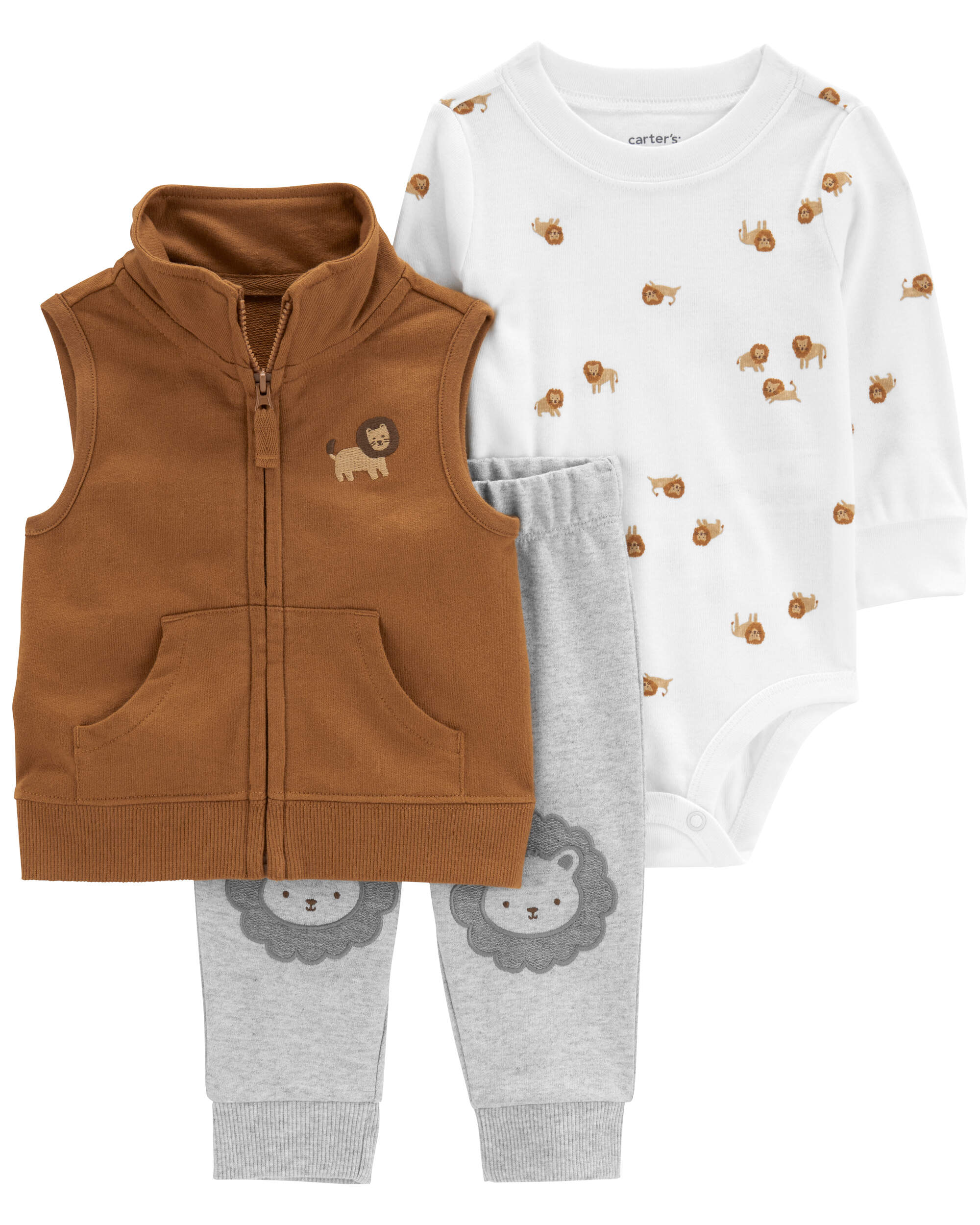 Baby 3-Piece Brown Lion Vest Set