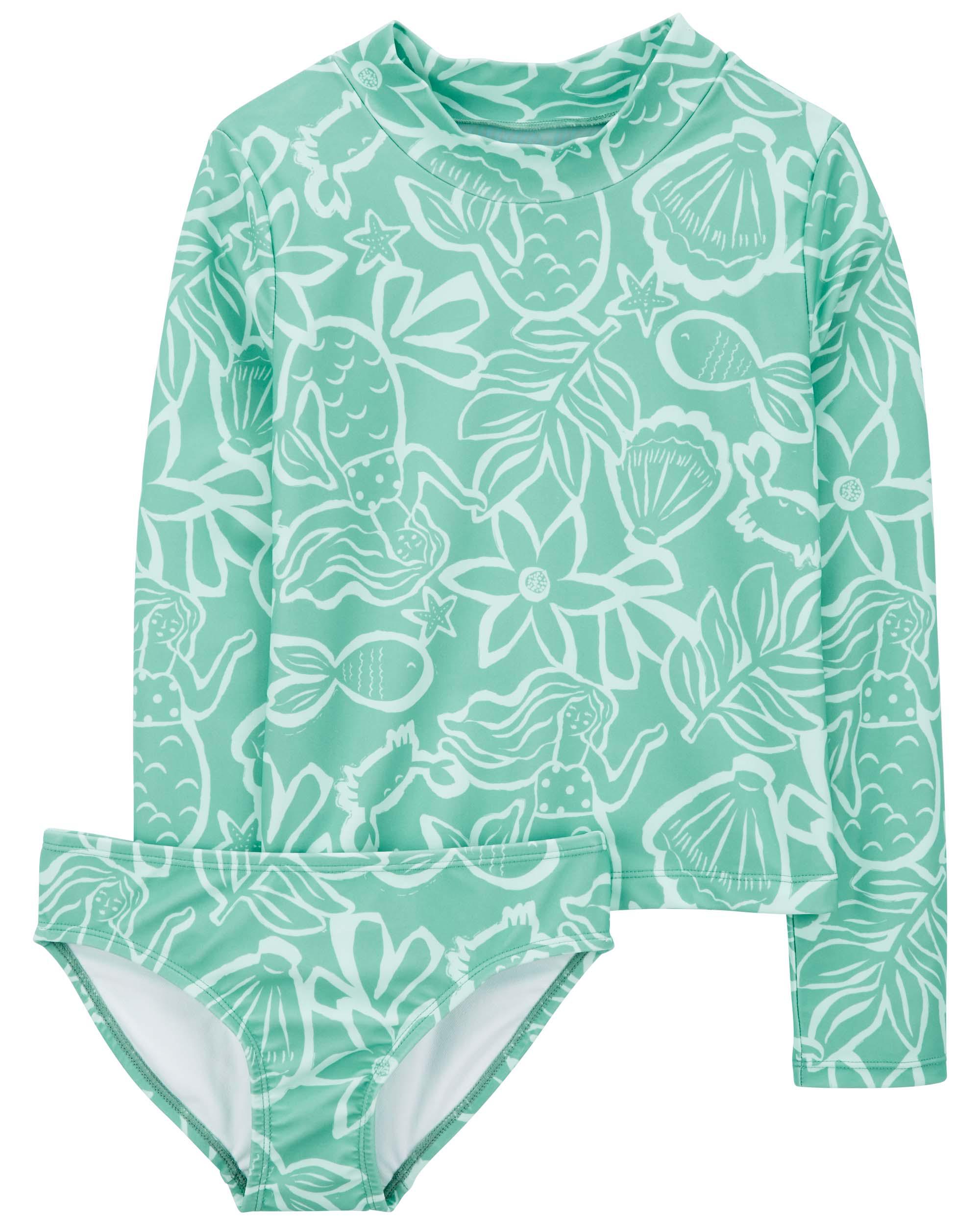 Kid Tropical Print 2-Piece Rashguard Swimsuit Set