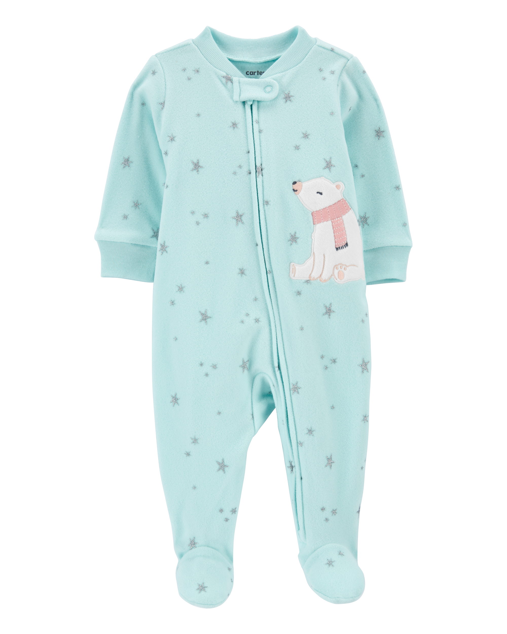 Baby Polar Bear Fleece Zip-Up Footie Sleeper Pyjamas