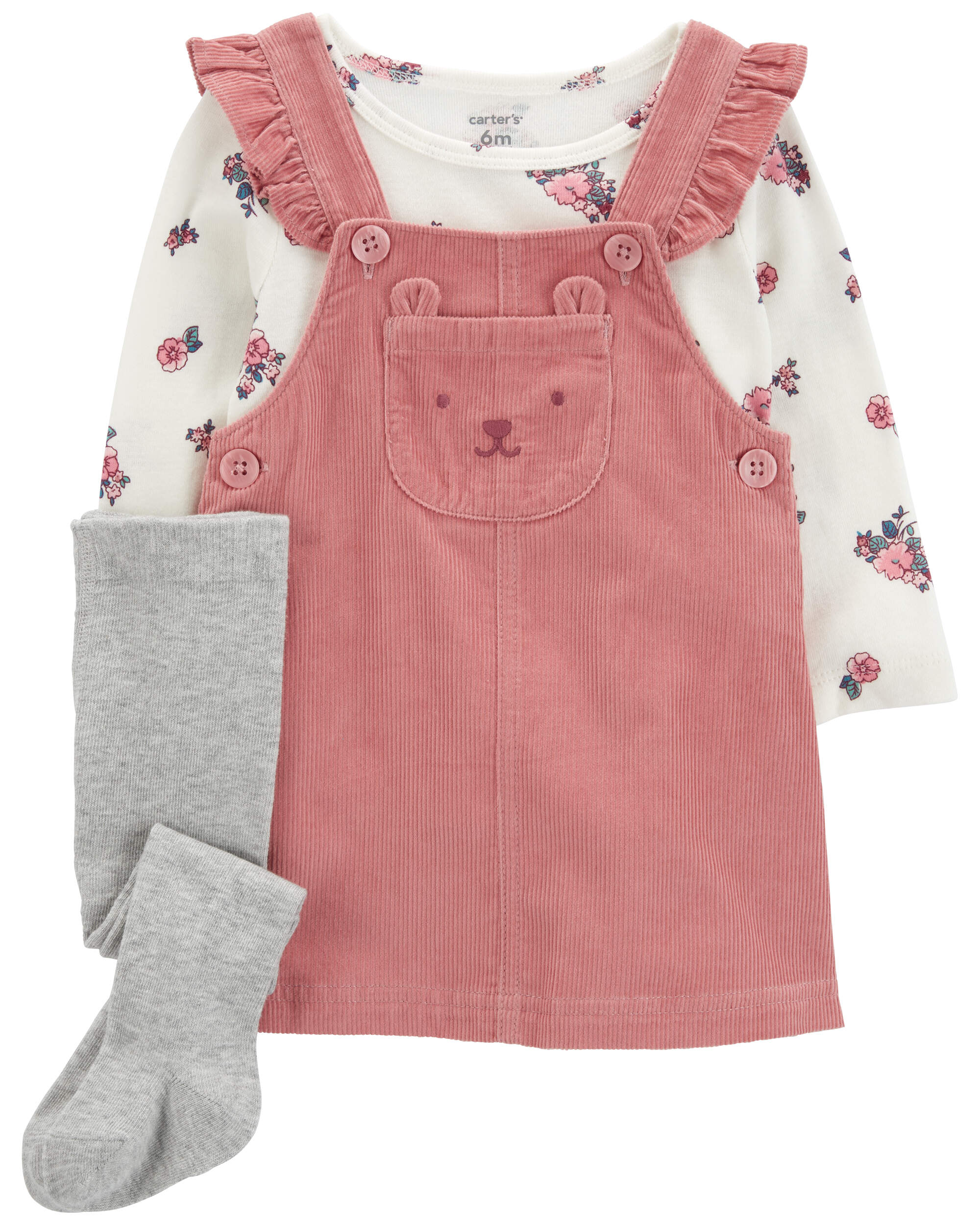 Baby 3-Piece Floral Long-Sleeve Bodysuit & Jumper Set