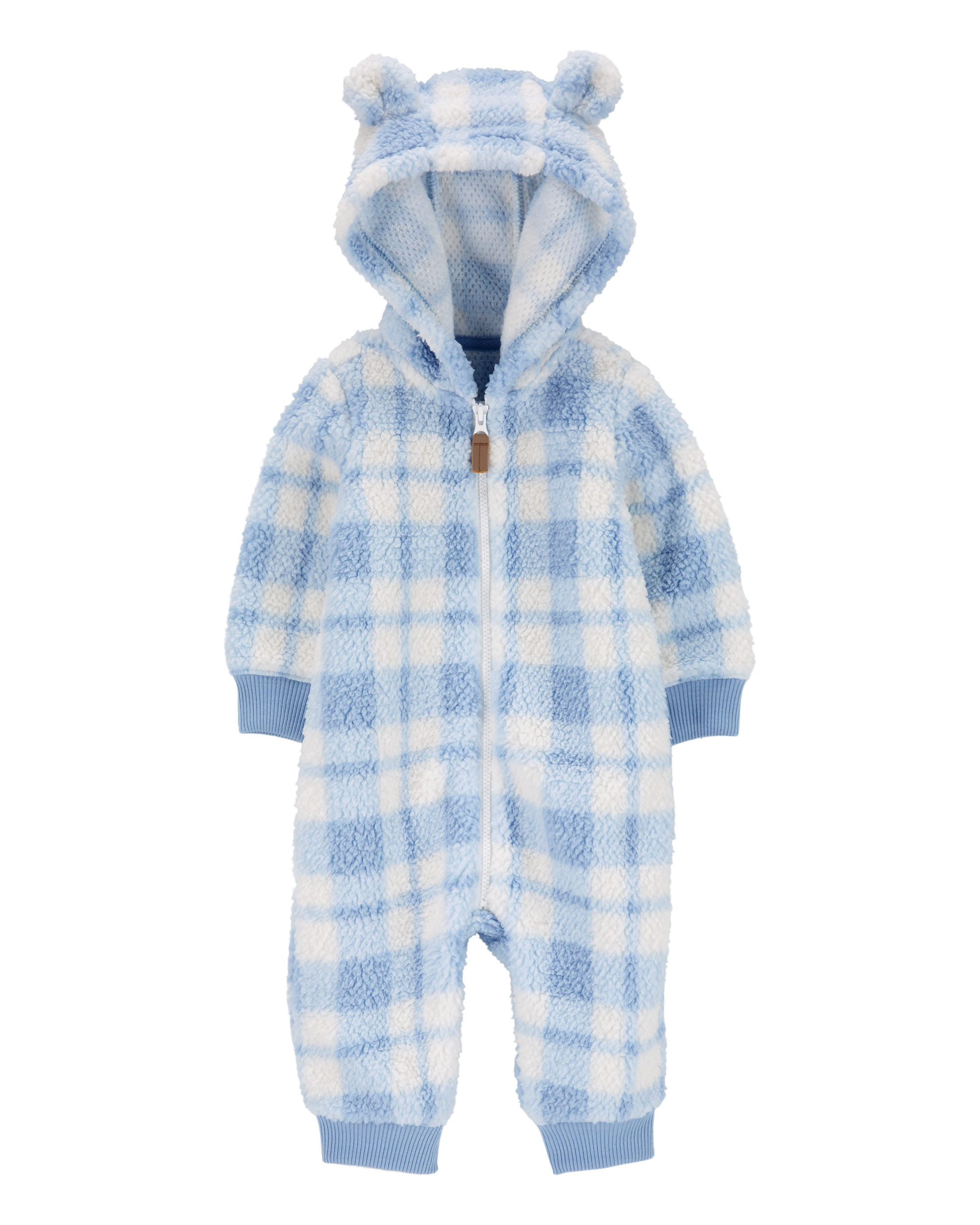 Baby Plaid Hooded Fuzzy Jumpsuit