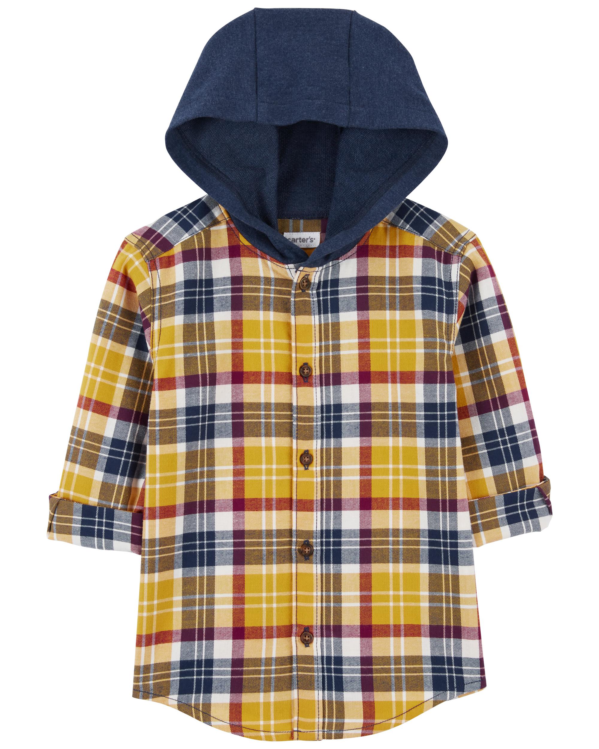 Hooded button shop front check sweatshirt