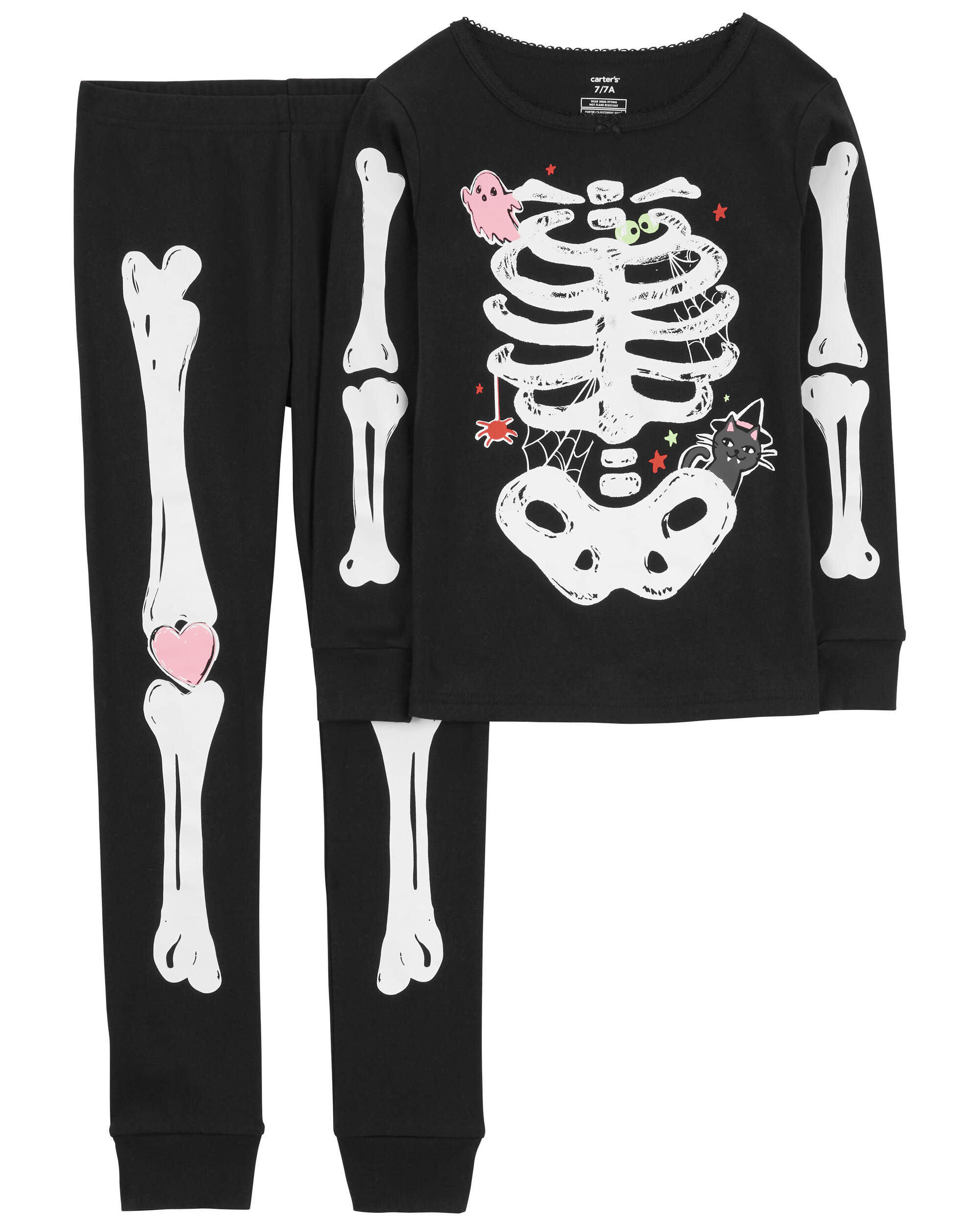 Kid 2-Piece Glow Halloween Skeleton 100% Snug Fit Cotton Pyjamas