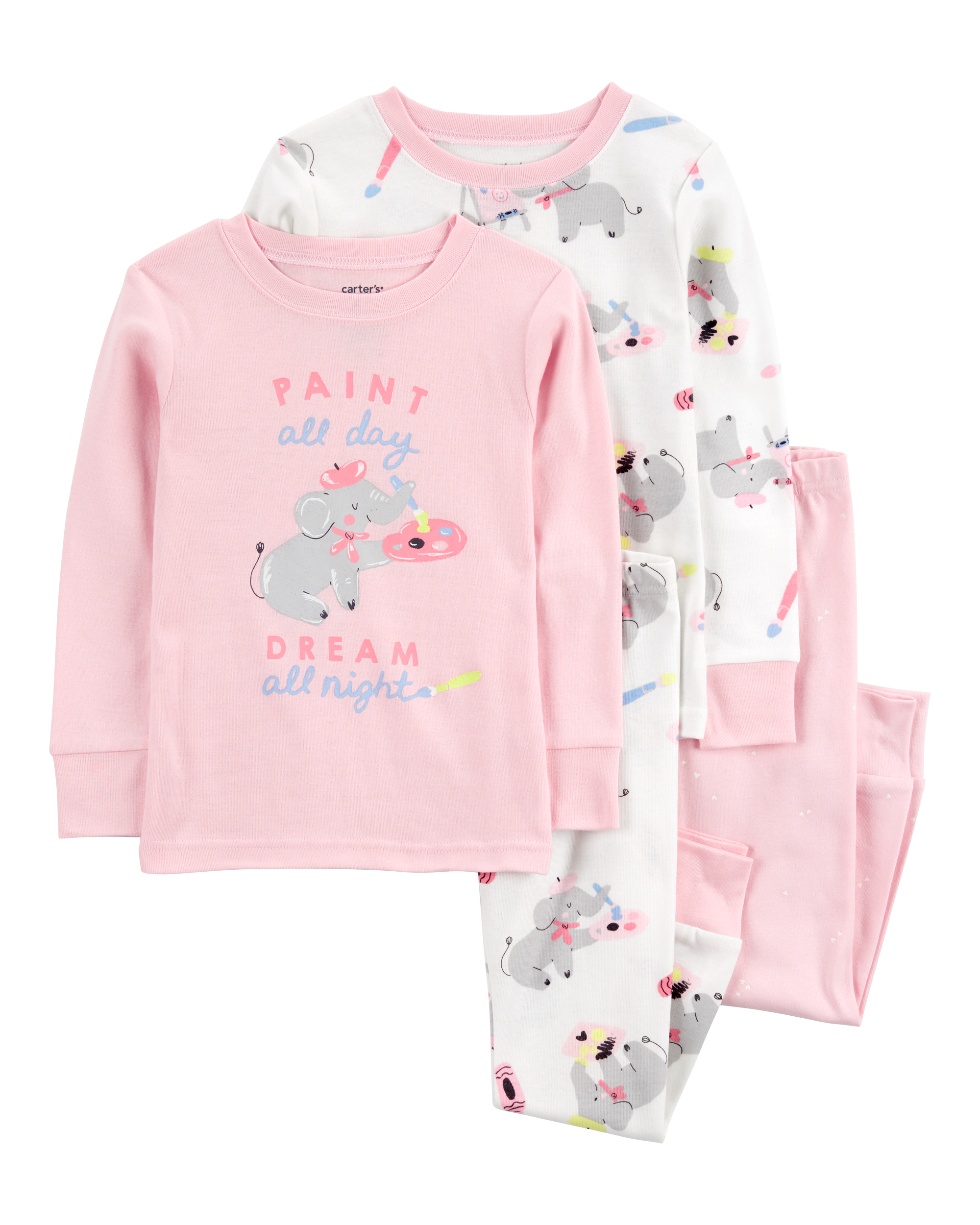 Toddler 4-Piece Painter Elephant 100% Snug Fit Cotton Pajamas